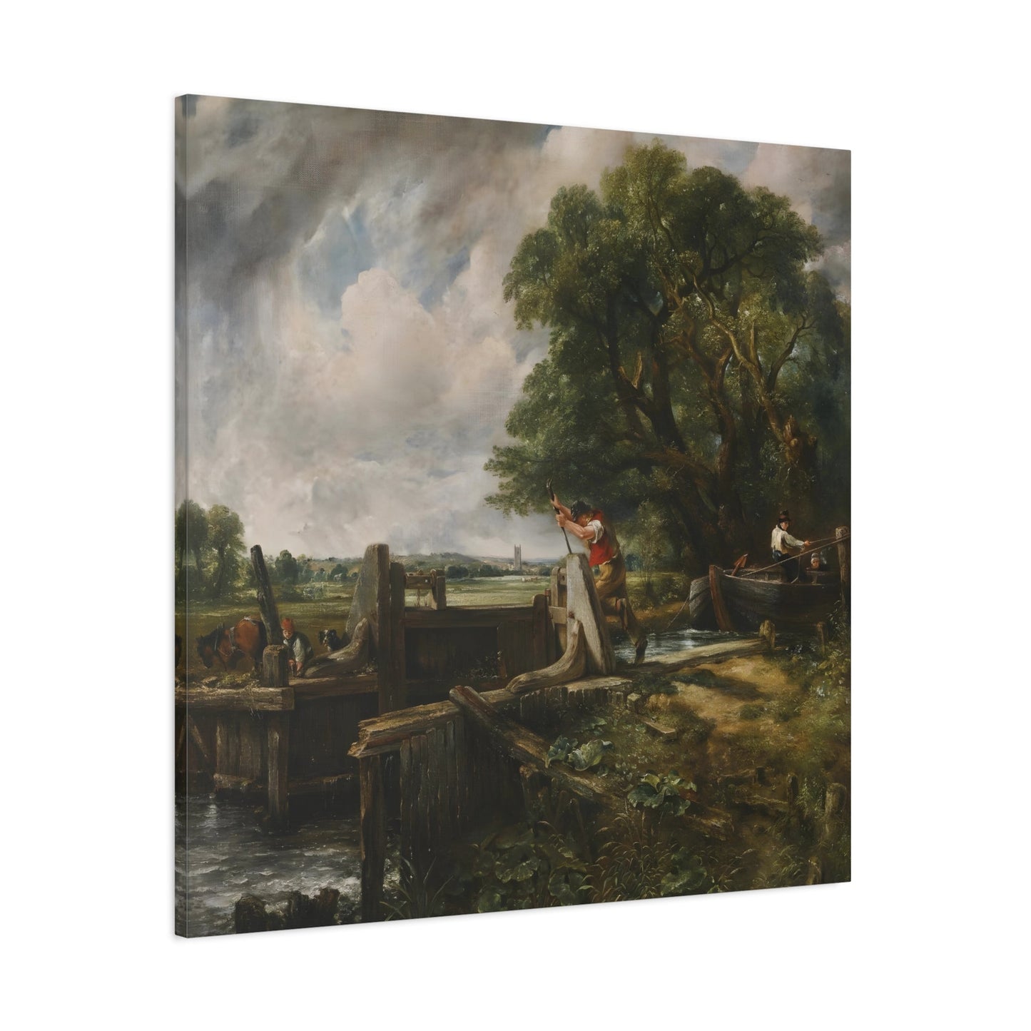 John Constable Barge Passing a Lock - Square Canvas Wall Art Print