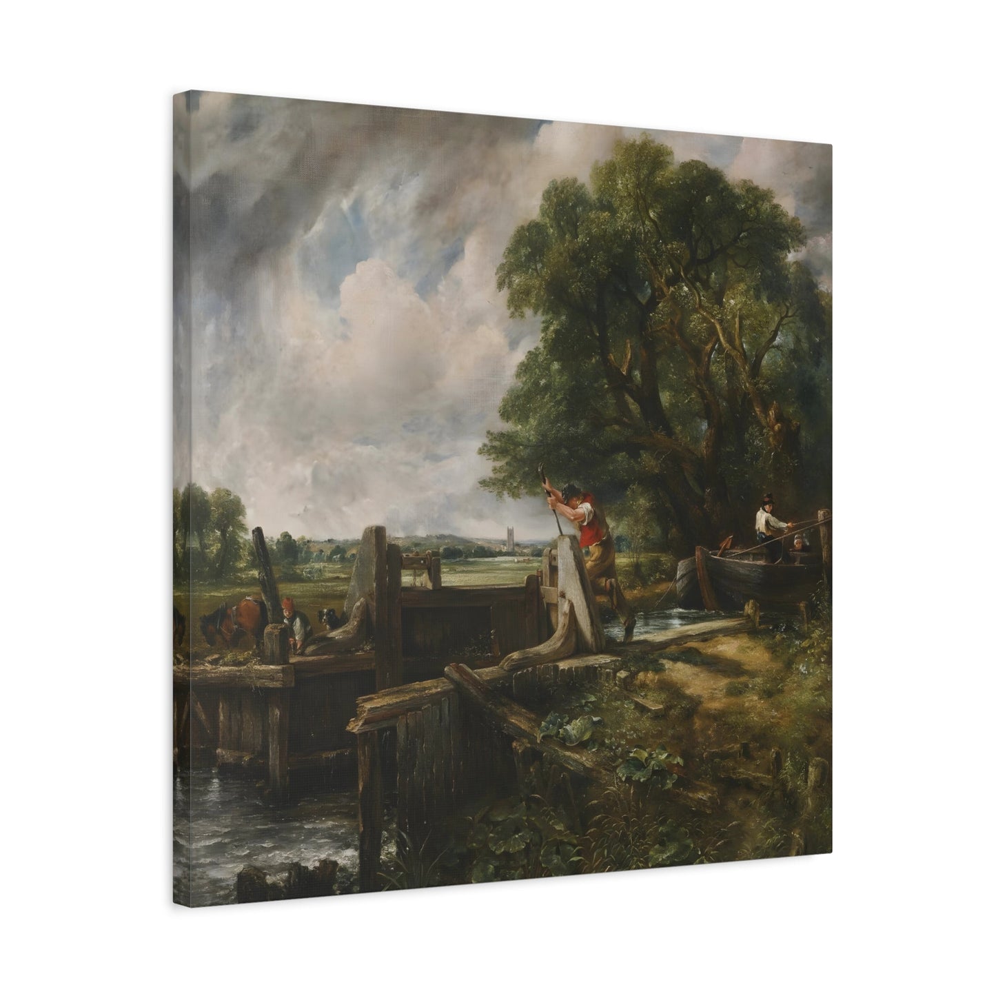 John Constable Barge Passing a Lock - Square Canvas Wall Art Print