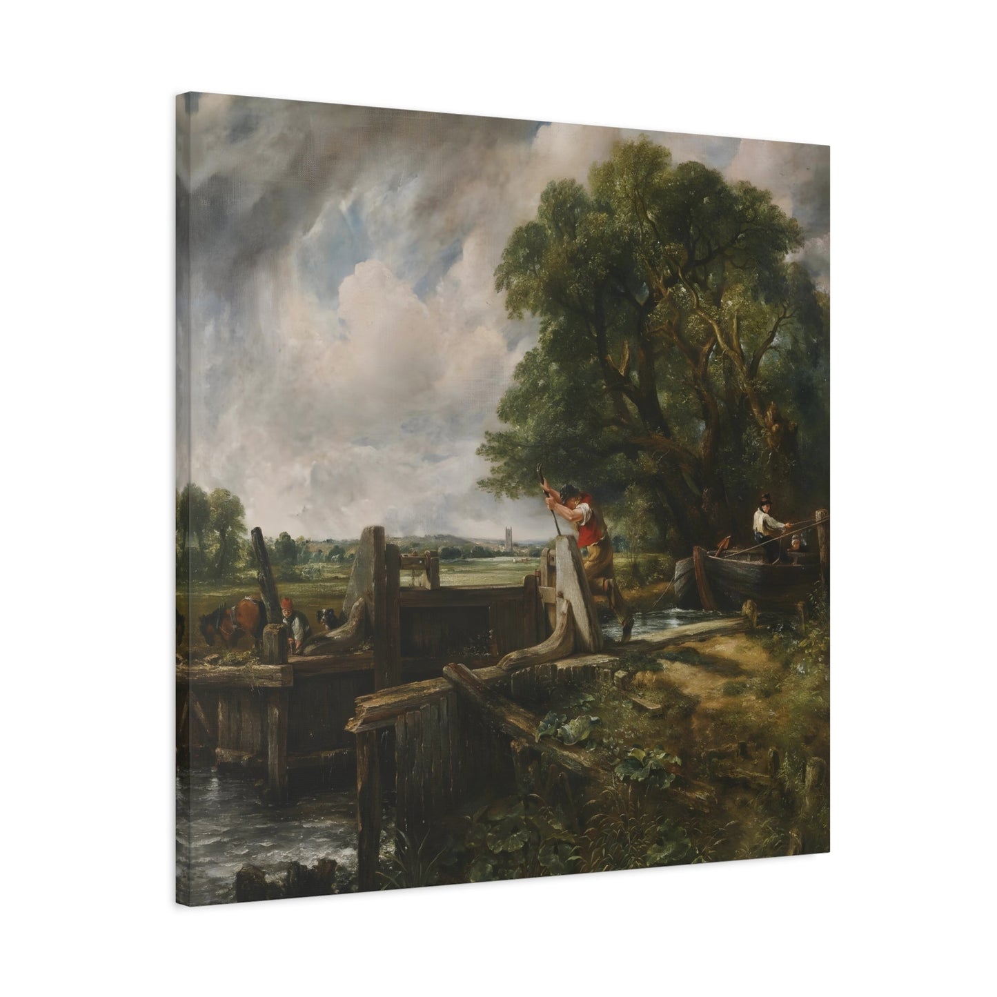 John Constable Barge Passing a Lock - Square Canvas Wall Art Print