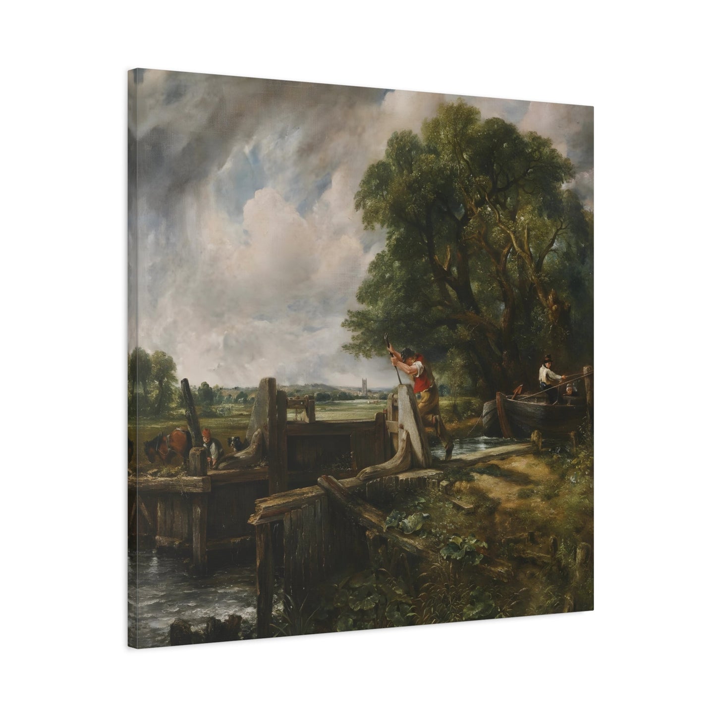 John Constable Barge Passing a Lock - Square Canvas Wall Art Print