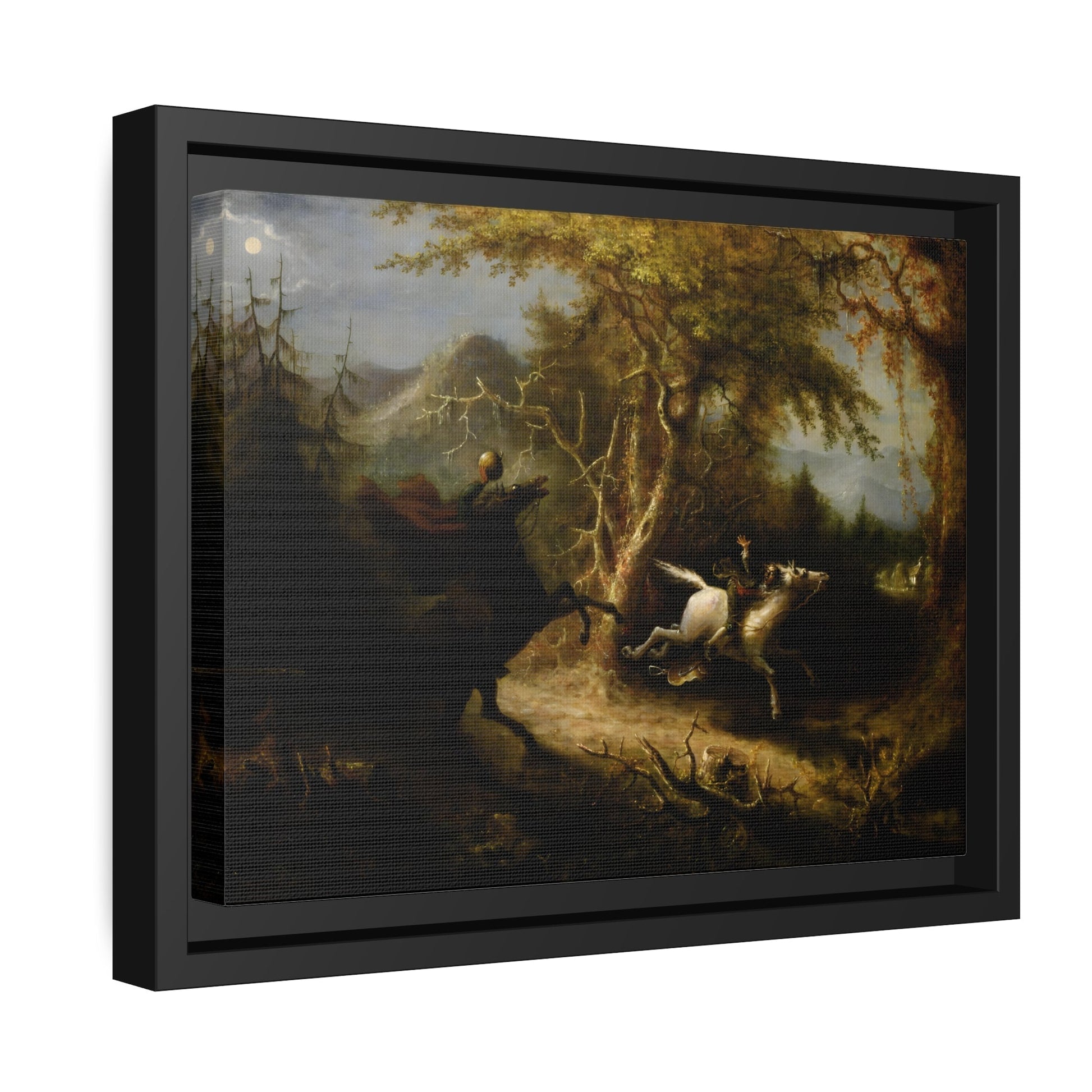 John Quidor Headless Horseman Pursuing Ichabod Crane - Framed Canvas Wall Art Print in Black Pinewood Frame