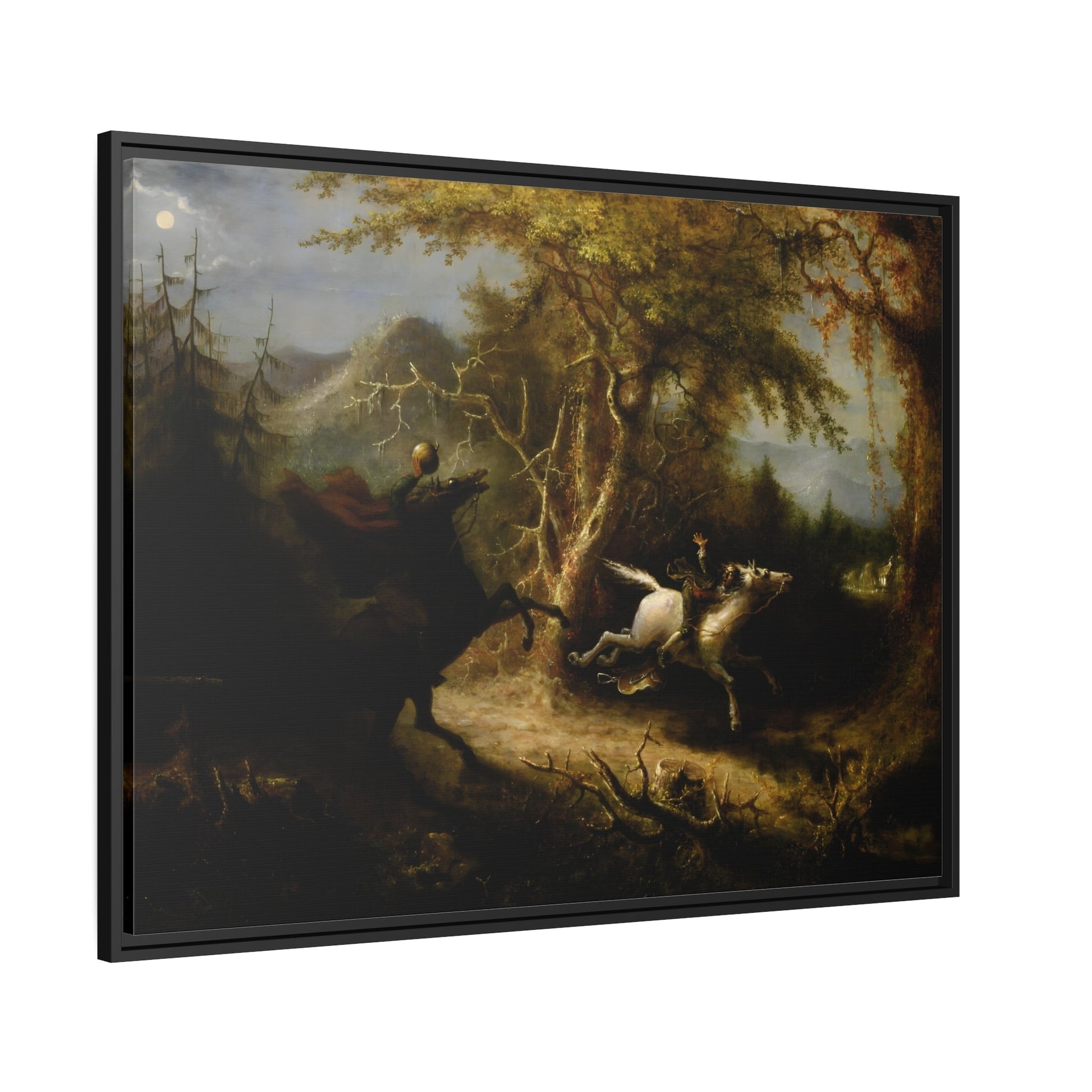 John Quidor Headless Horseman Pursuing Ichabod Crane - Framed Canvas Wall Art Print in Black Pinewood Frame