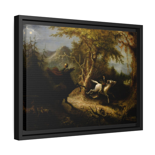 John Quidor Headless Horseman Pursuing Ichabod Crane - Framed Canvas Wall Art Print in Black Pinewood Frame