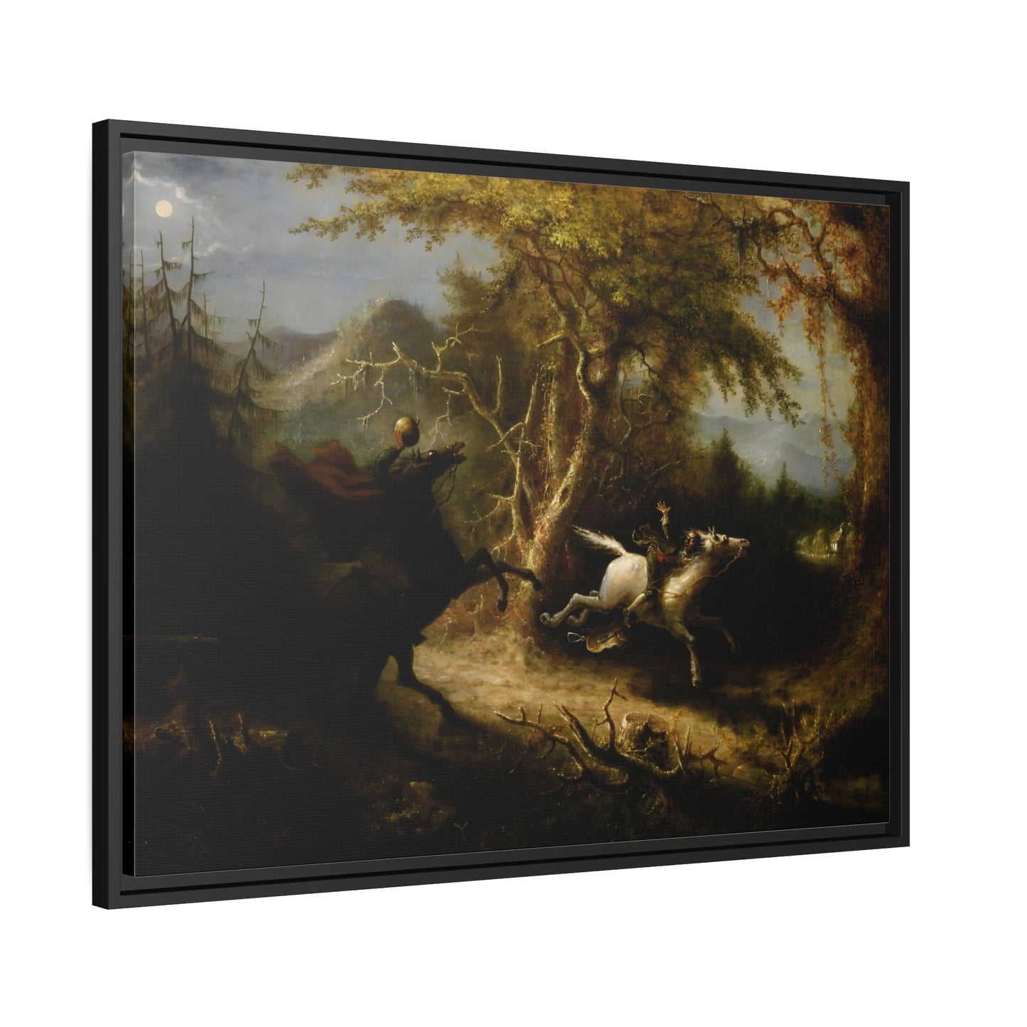 John Quidor Headless Horseman Pursuing Ichabod Crane - Framed Canvas Wall Art Print in Black Pinewood Frame