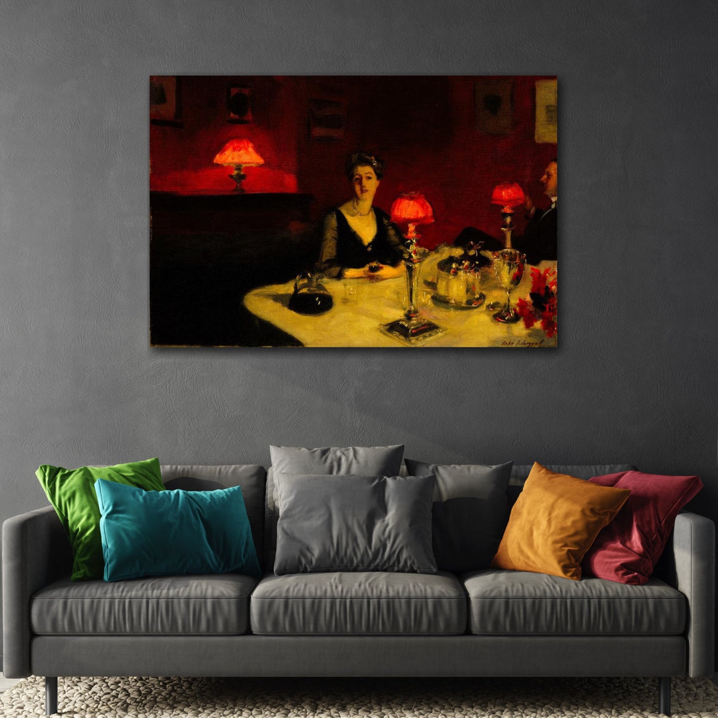 John Singer Sargent Dinner Table at Night - Glass of Port Canvas Wall Art Painting Print