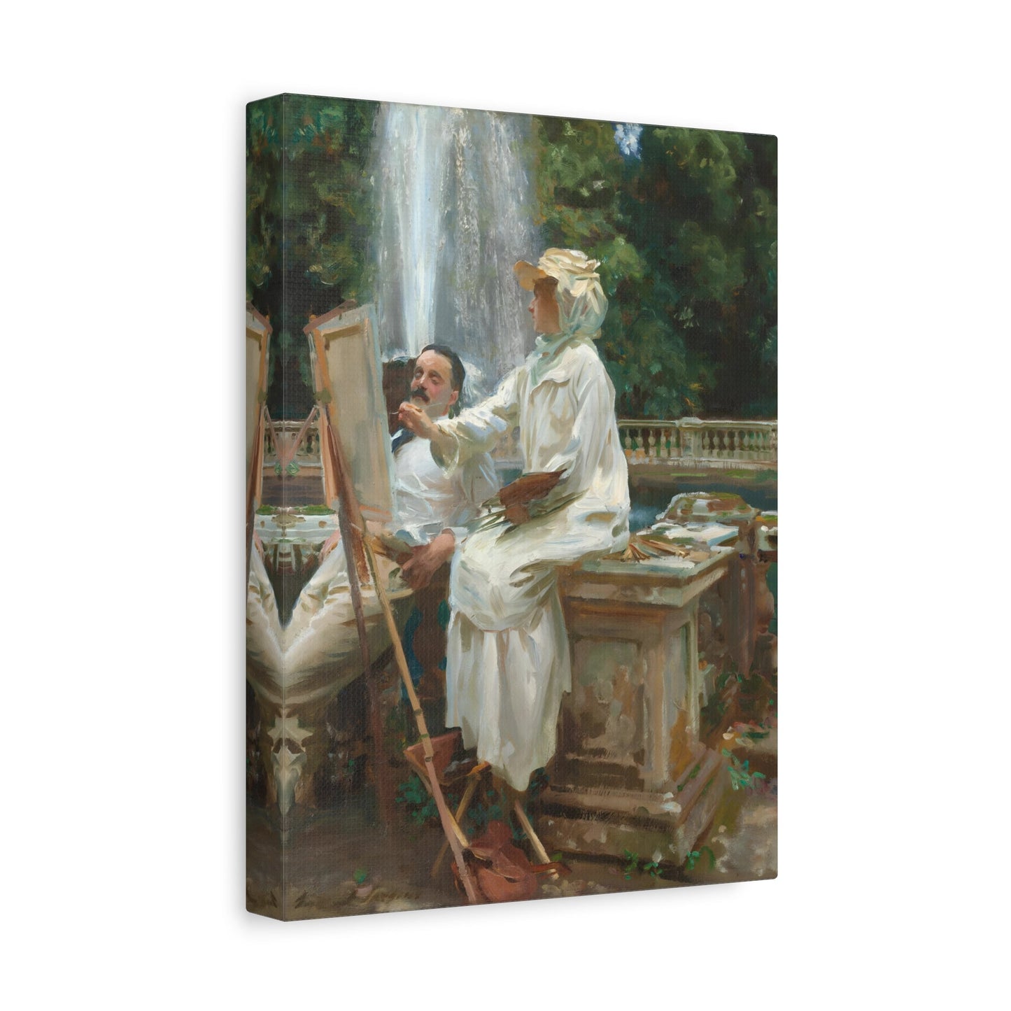 John Singer Sargent Fountain Villa Torlonia Frascati Italy - Framed Canvas Wall Art Painting Print