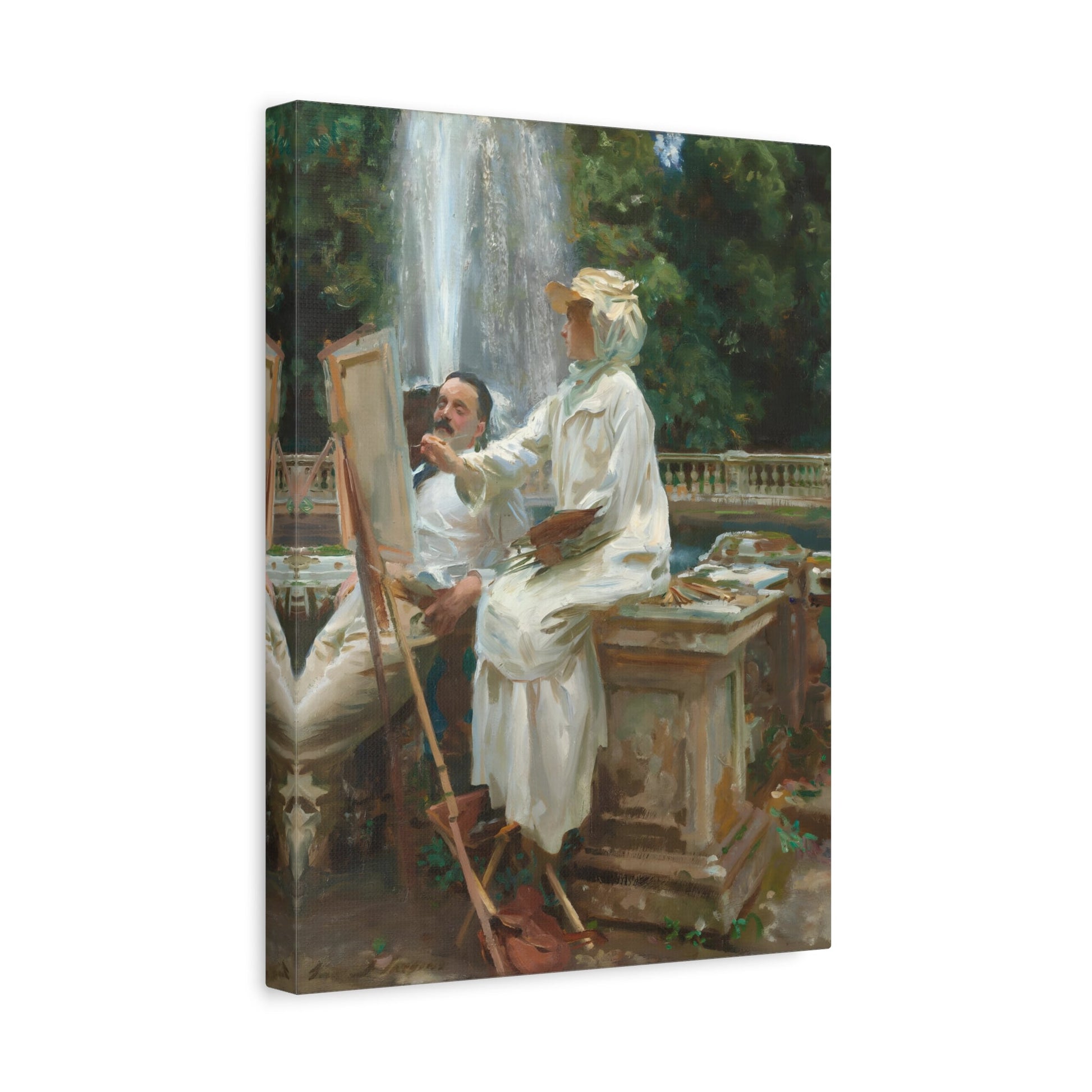 John Singer Sargent Fountain Villa Torlonia Frascati Italy - Framed Canvas Wall Art Painting Print