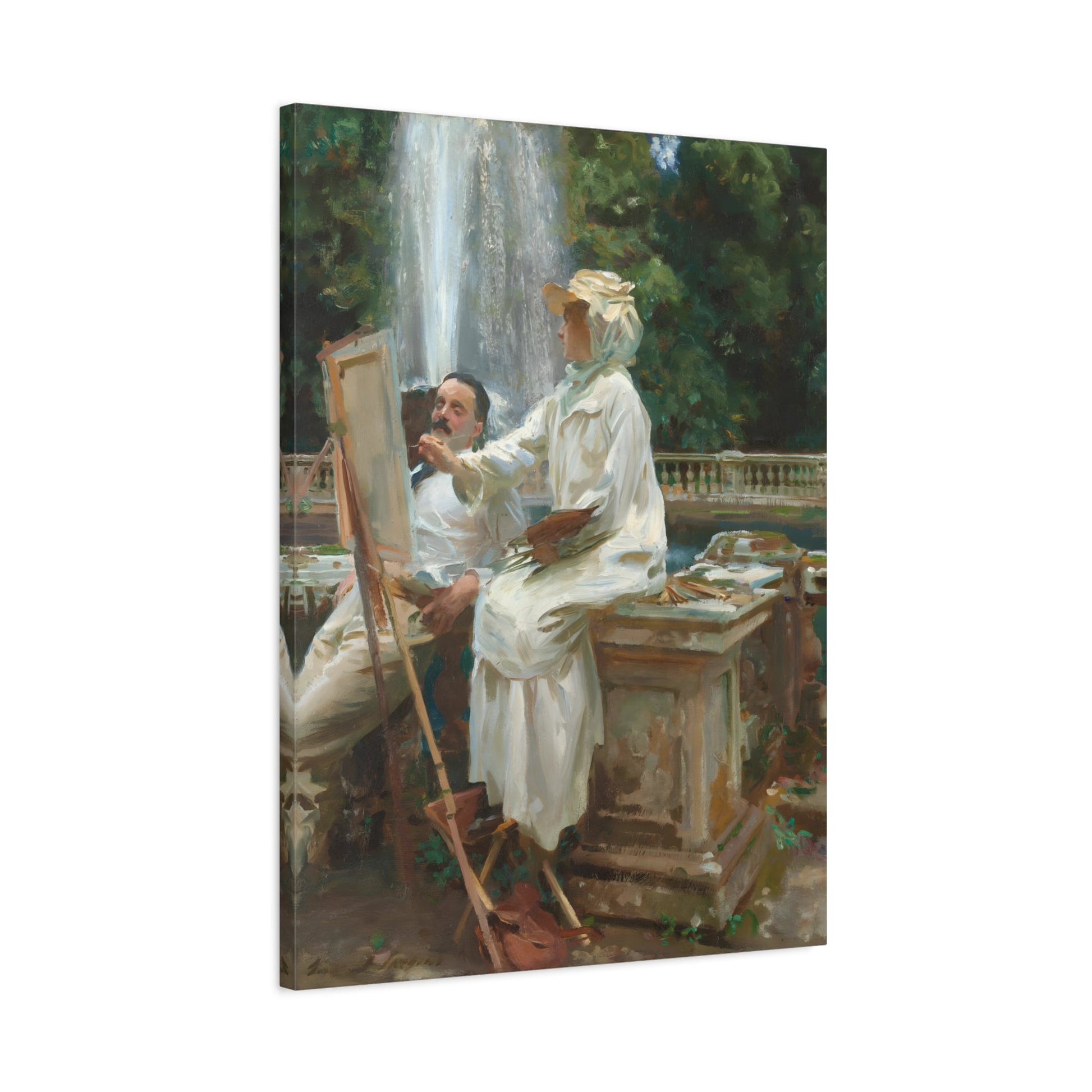 John Singer Sargent Fountain Villa Torlonia Frascati Italy - Framed Canvas Wall Art Painting Print