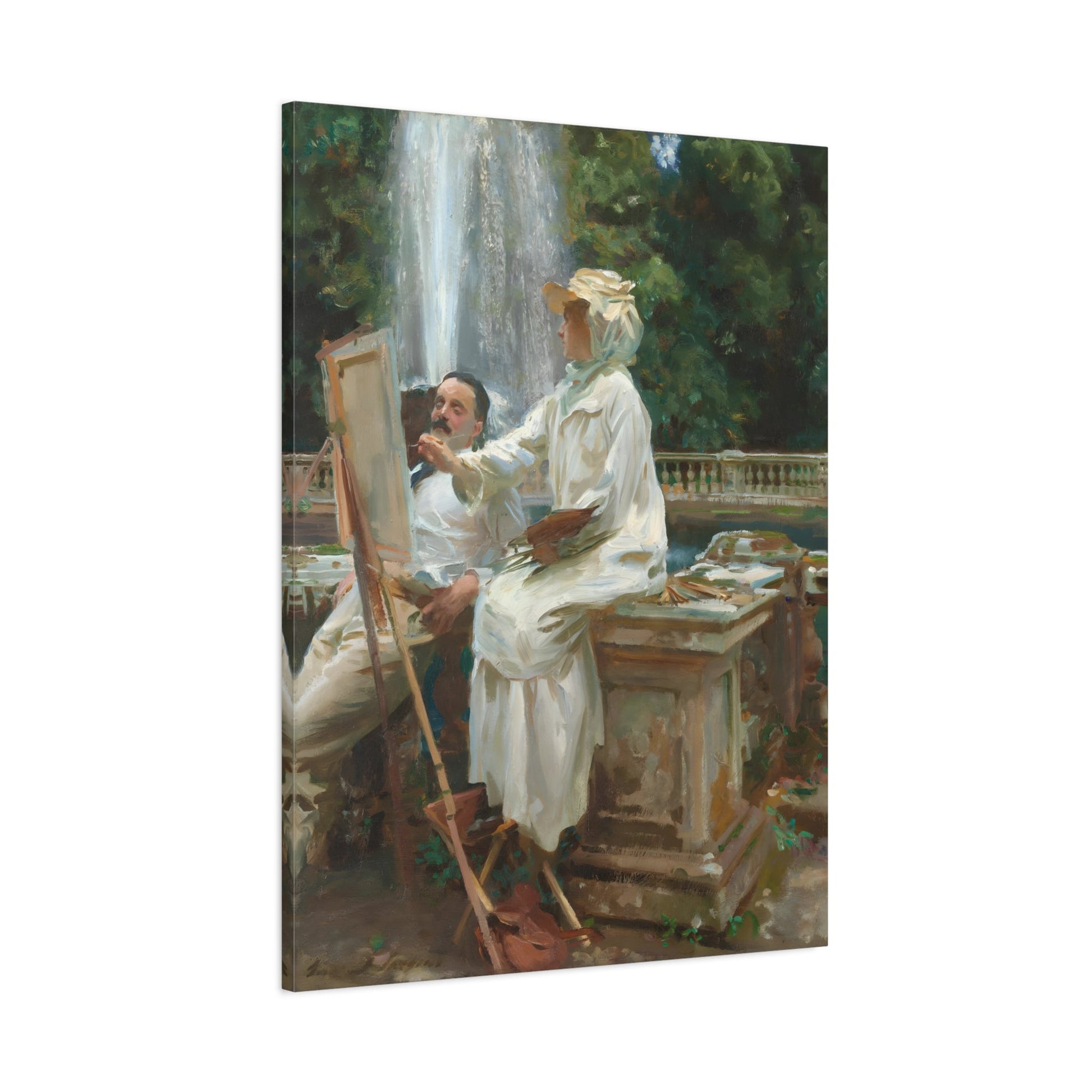 John Singer Sargent Fountain Villa Torlonia Frascati Italy - Framed Canvas Wall Art Painting Print