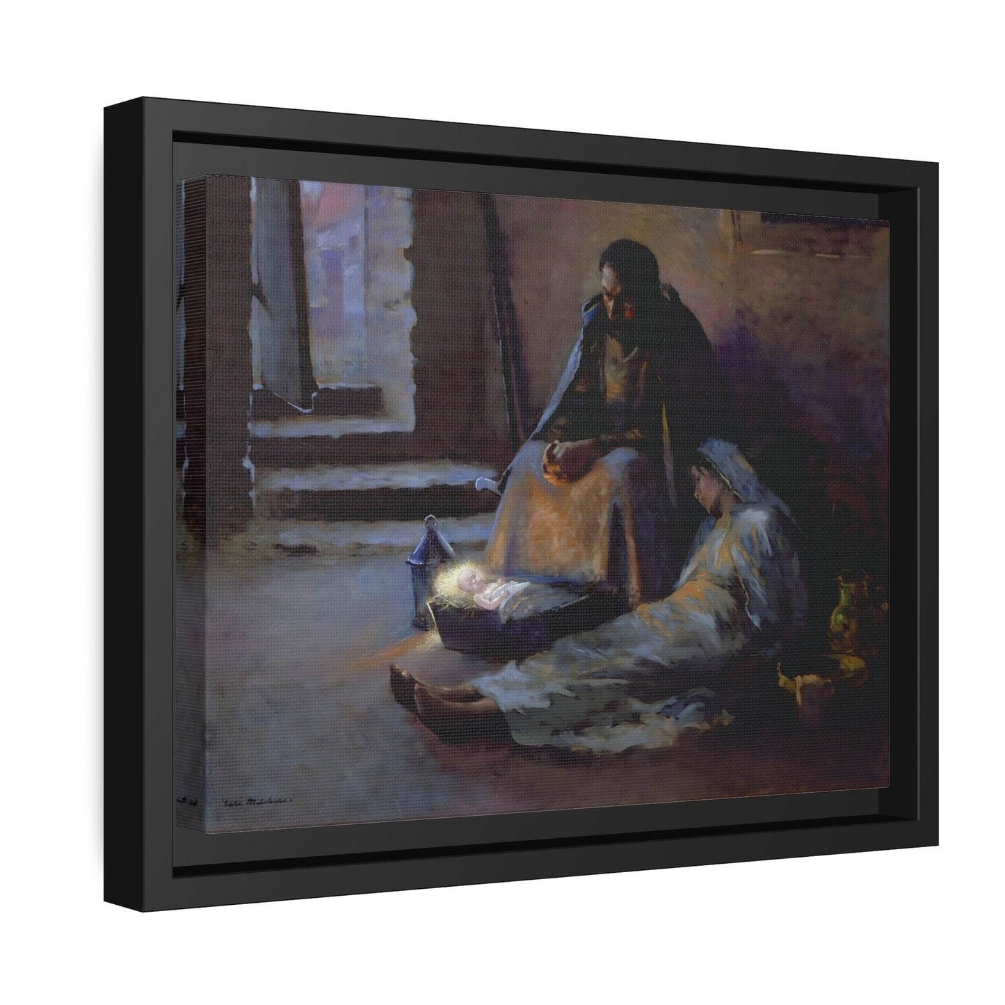 Julius Garibaldi Gari Melchers Nativity - Framed Canvas Wall Art Print in Black Frame