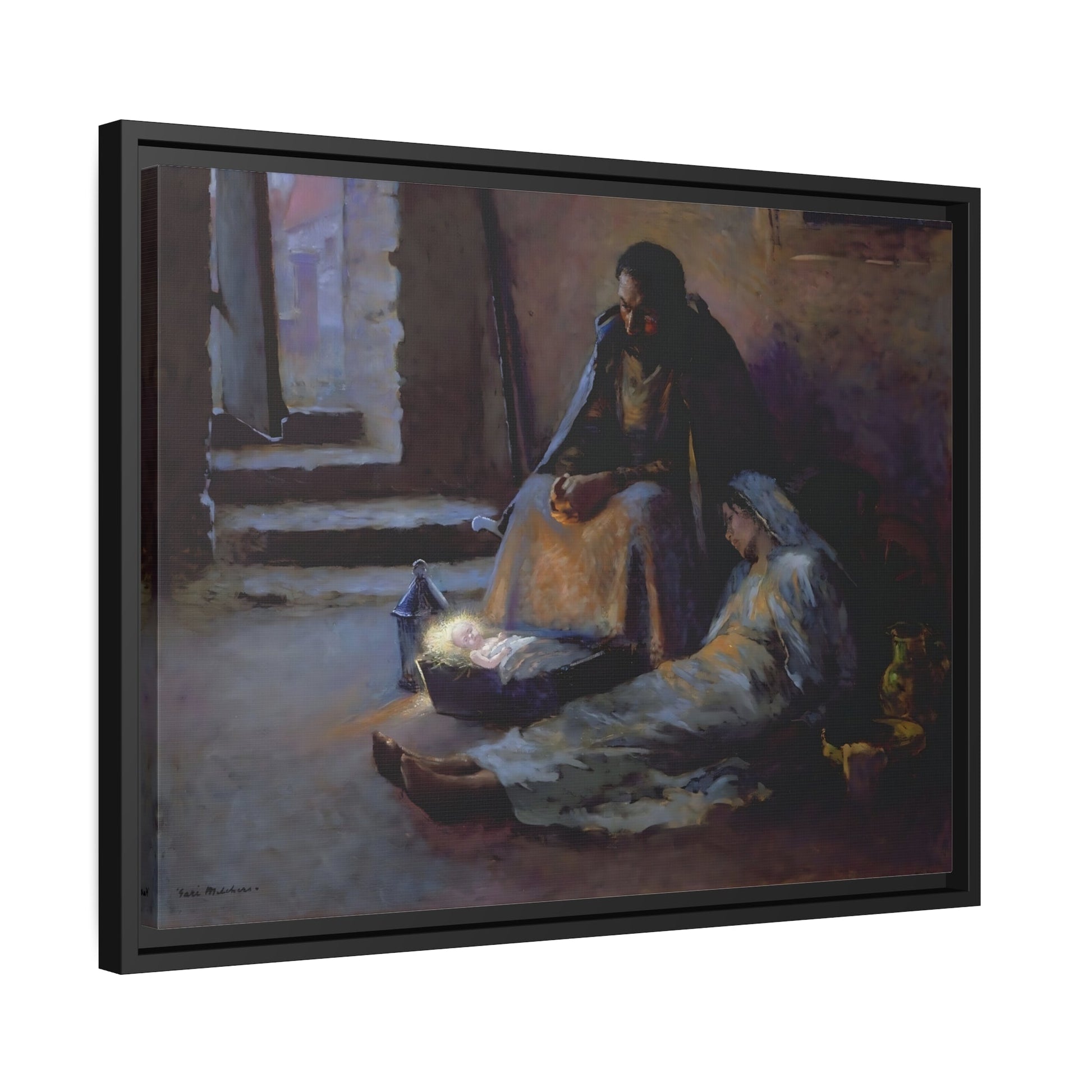 Julius Garibaldi Gari Melchers Nativity - Framed Canvas Wall Art Print in Black Frame