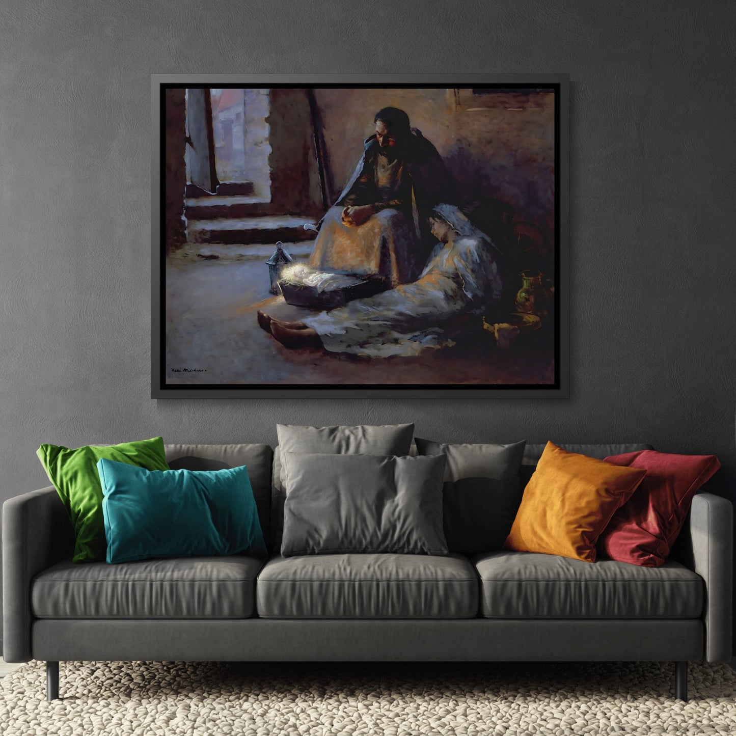 Julius Garibaldi Gari Melchers Nativity - Framed Canvas Wall Art Print in Black Frame