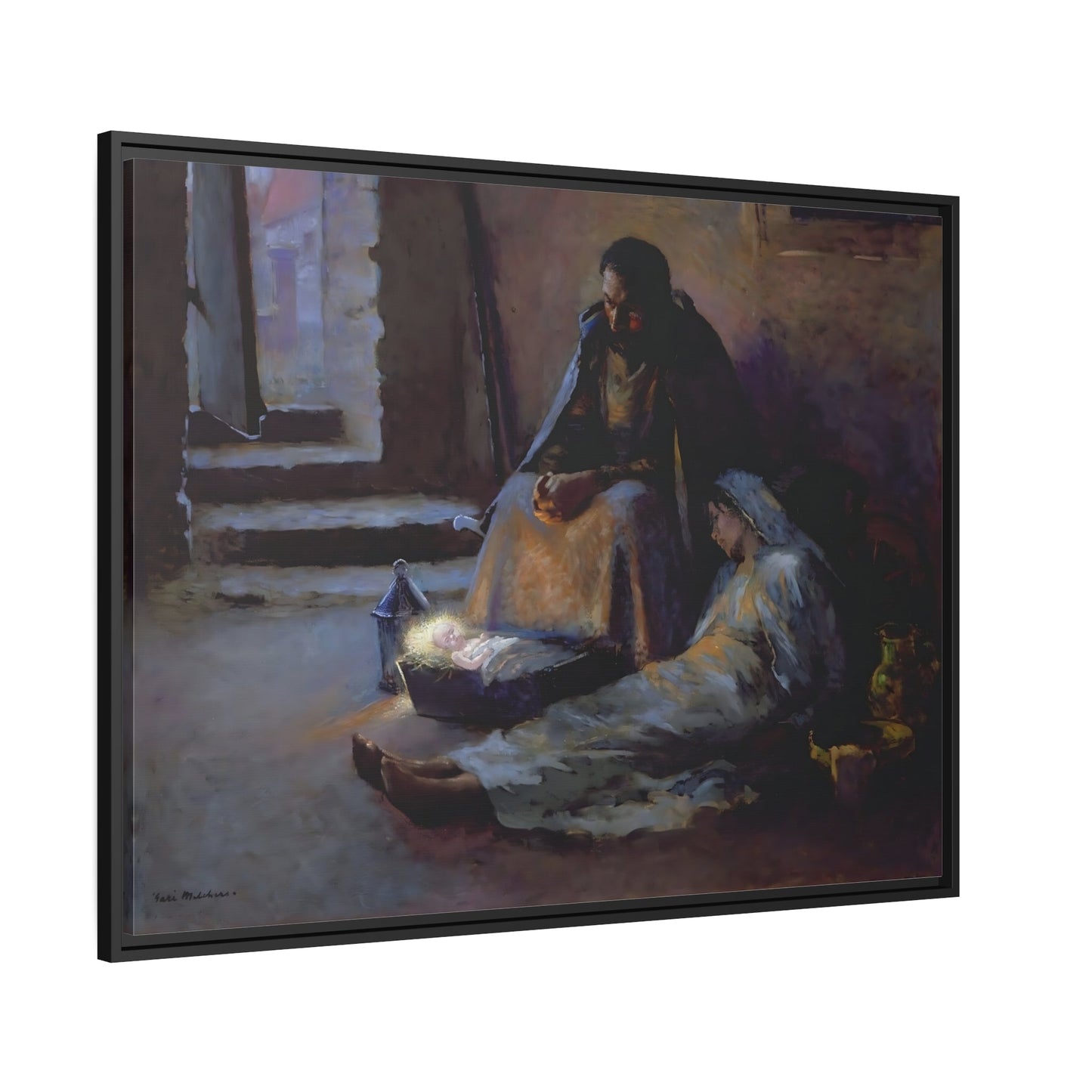 Julius Garibaldi Gari Melchers Nativity - Framed Canvas Wall Art Print in Black Frame