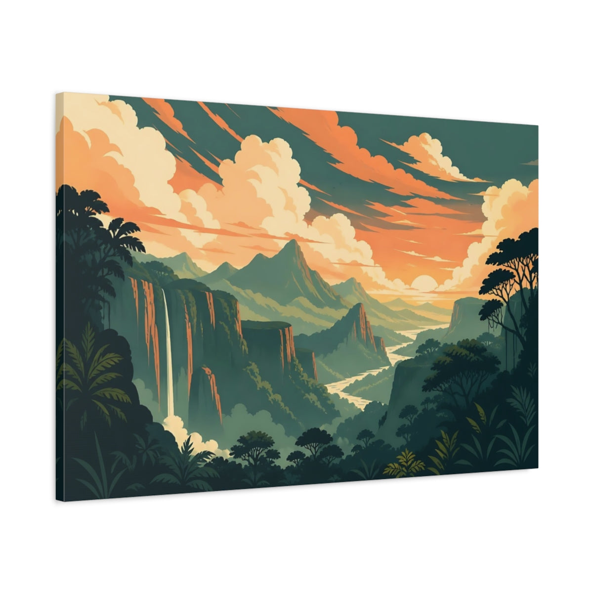 Main Mockup. Jungle Canyon Sunset shown as canvas print
