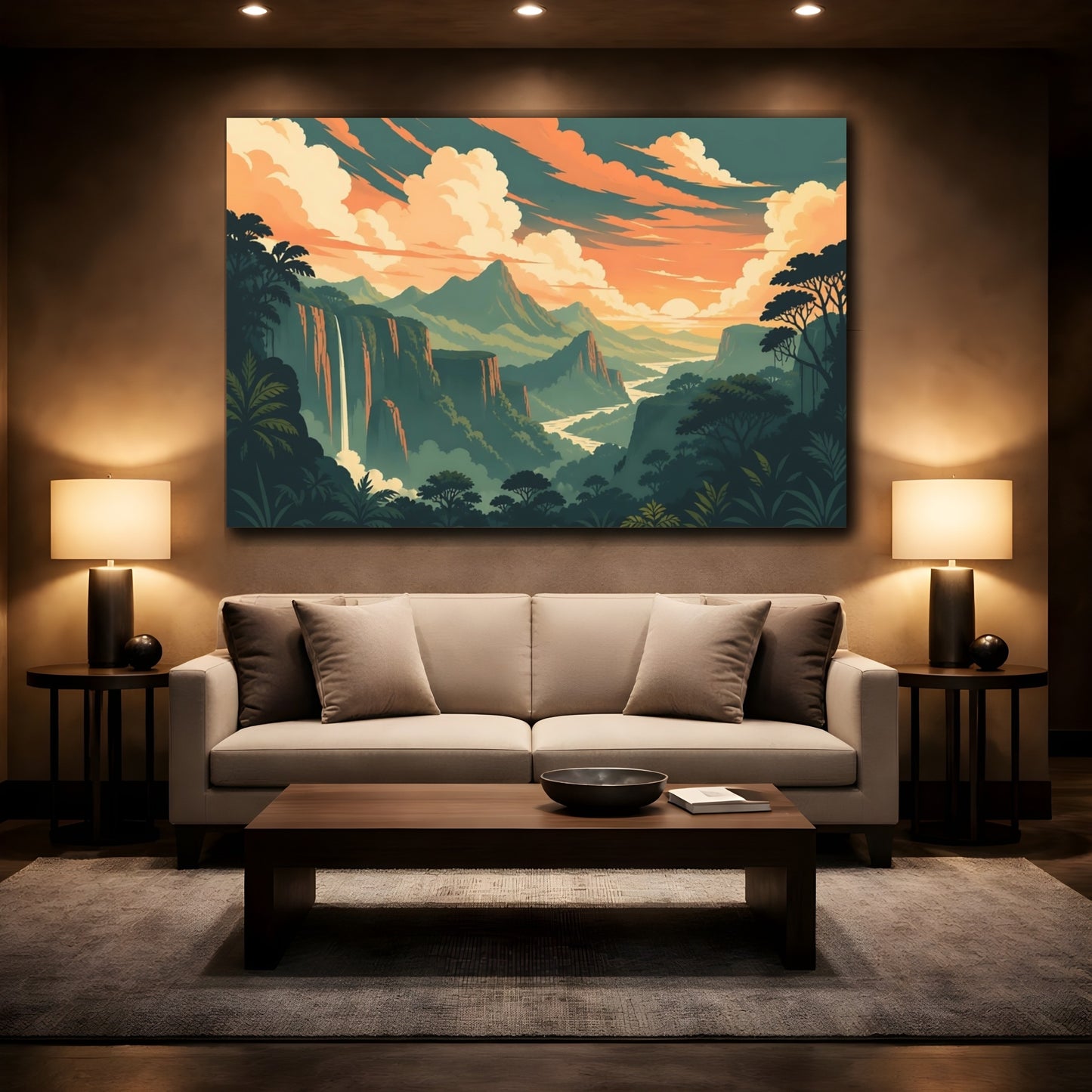 Mockup 2. Jungle Canyon Sunset shown as canvas print