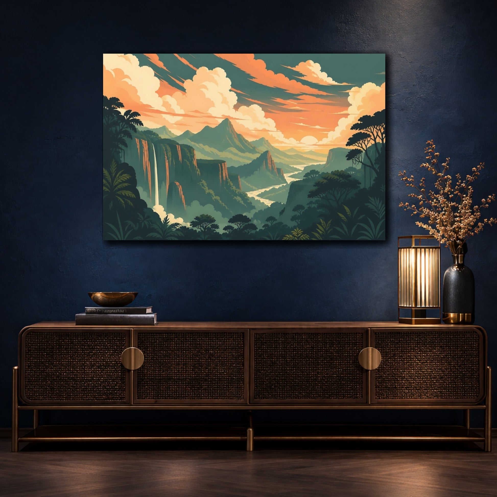 Mockup 4. Jungle Canyon Sunset shown as canvas print