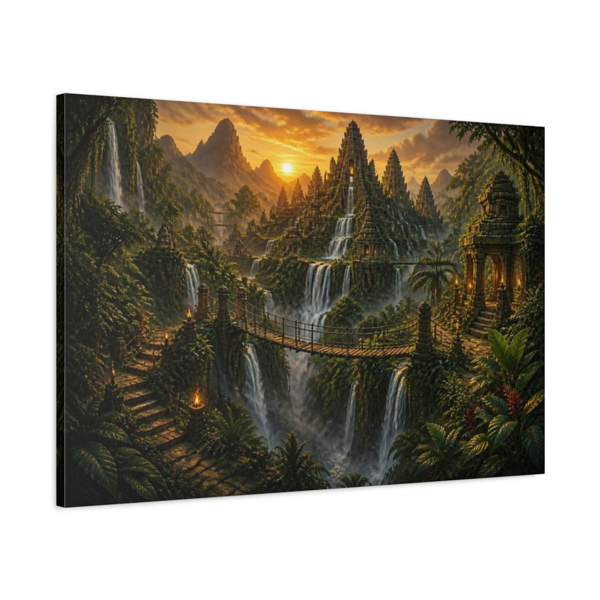 Main Mockup. Jungle Temple Landscape At Dusk shown as canvas print