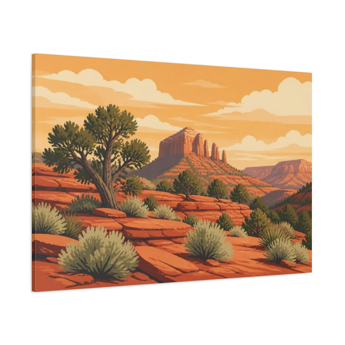 Side Mockup 1. Juniper Desert Landscape shown as canvas print