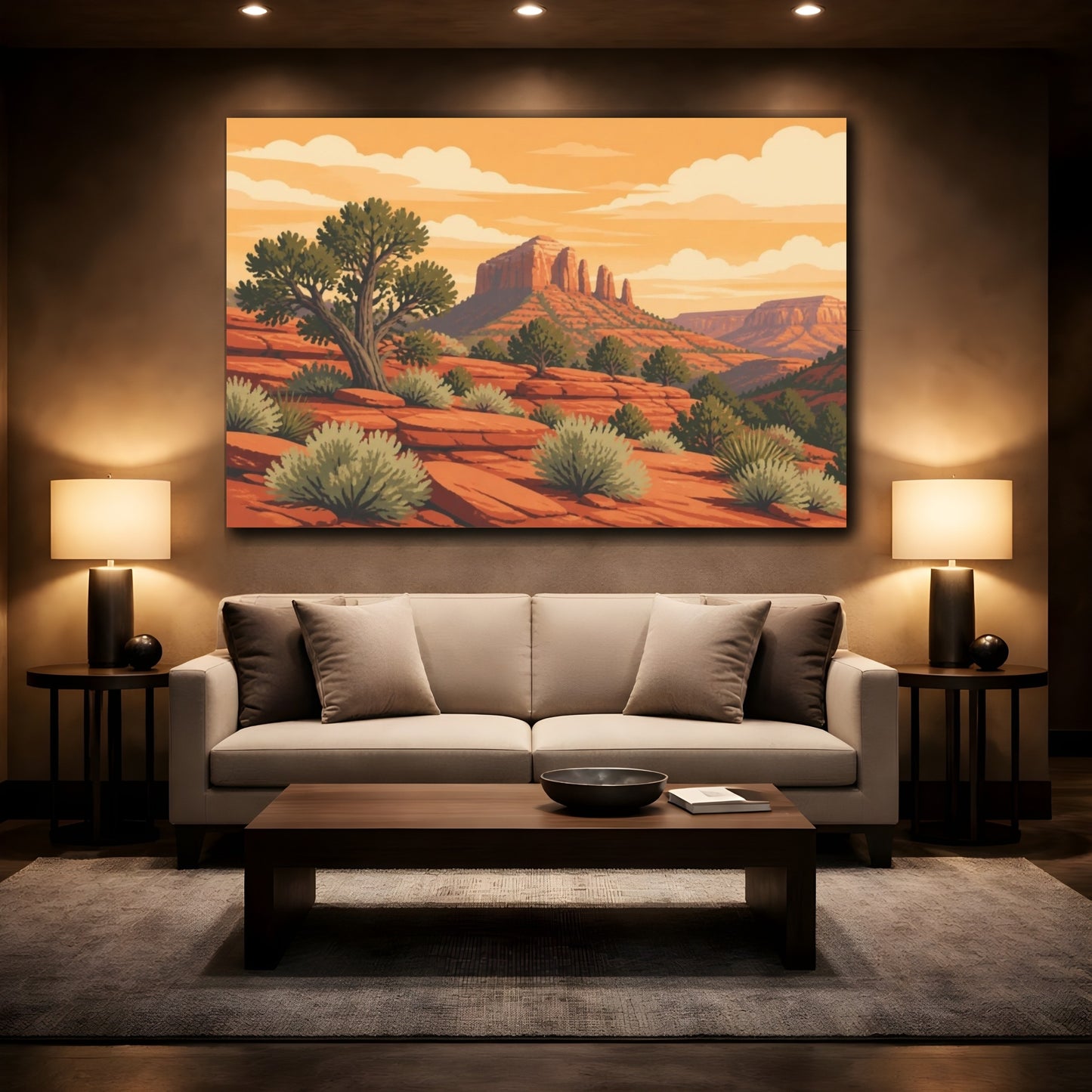 Mockup 2. Juniper Desert Landscape shown as canvas print