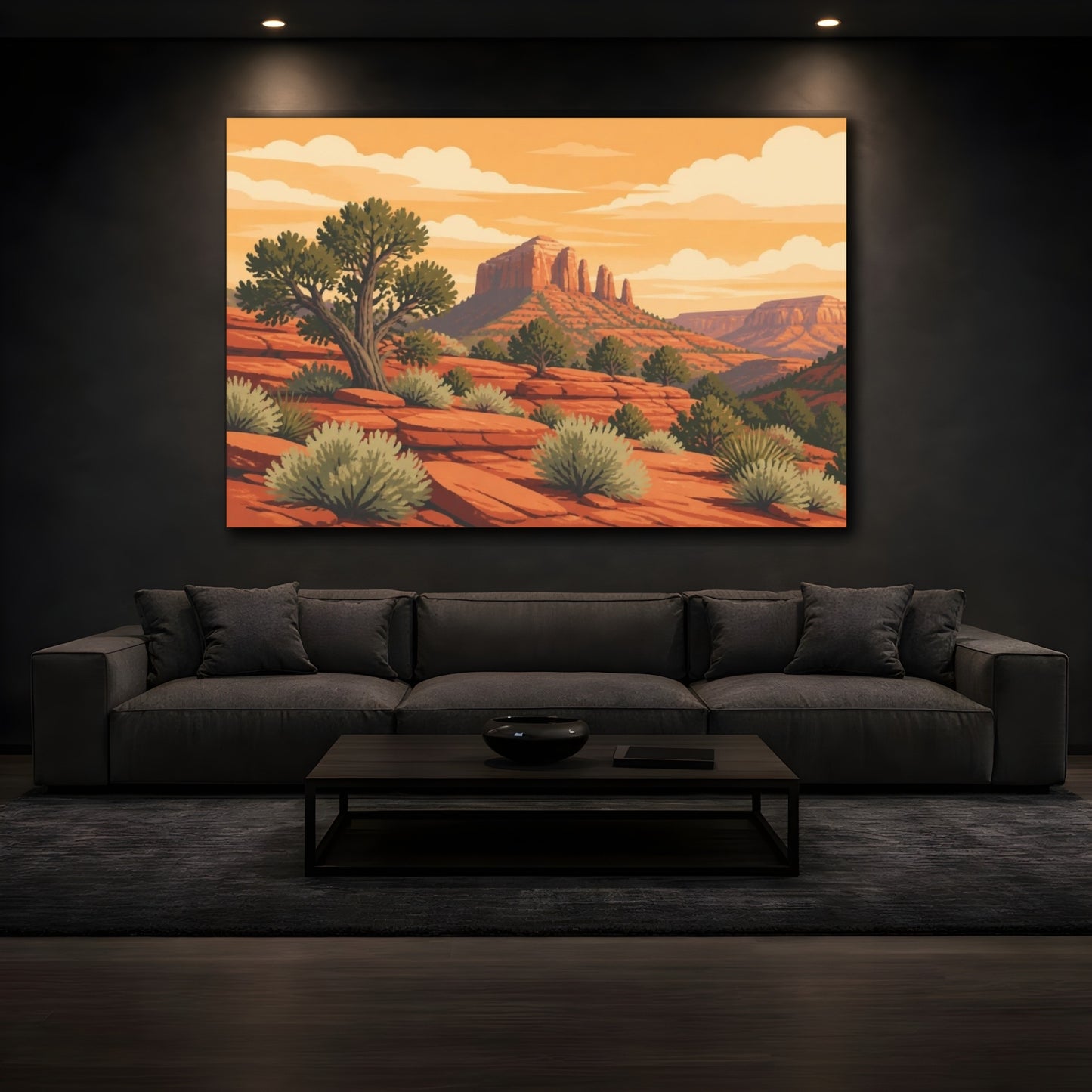 Mockup 3. Juniper Desert Landscape shown as canvas print