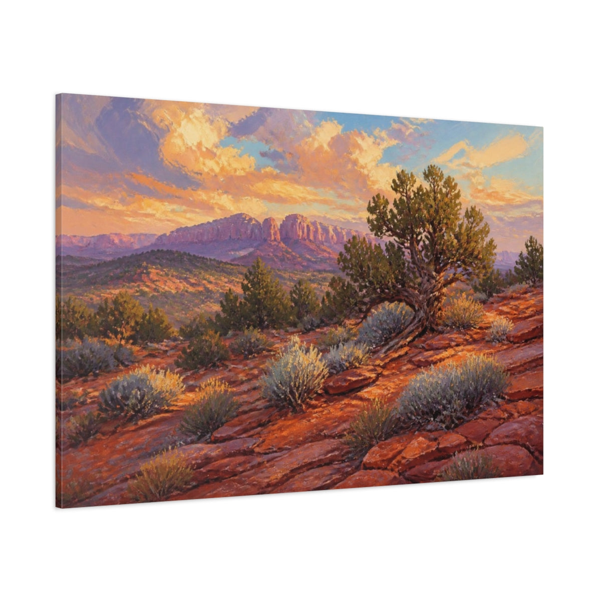 Side Mockup 1. Juniper On Red Sandstone shown as canvas print