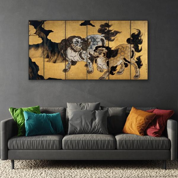 Kano Eitoku Chinese Lions Canvas Print - Decorative Asian Wall Art - YesArtYes