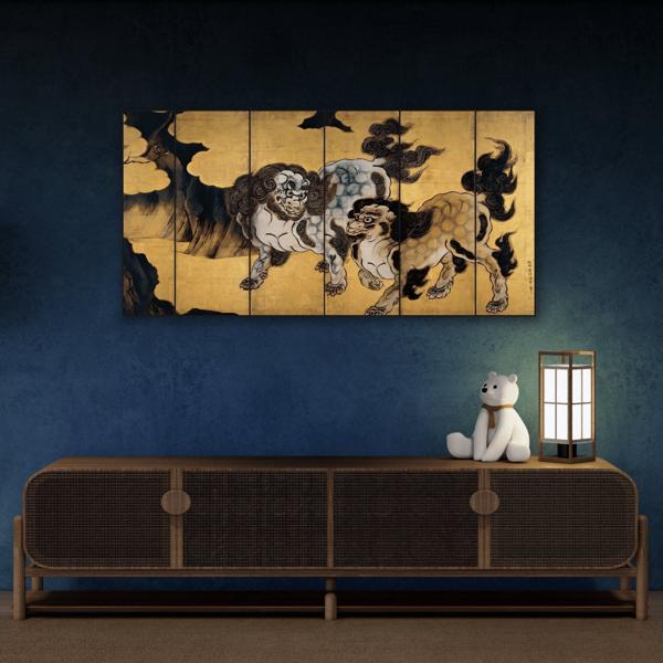 Kano Eitoku Chinese Lions Canvas Print - Decorative Asian Wall Art - YesArtYes