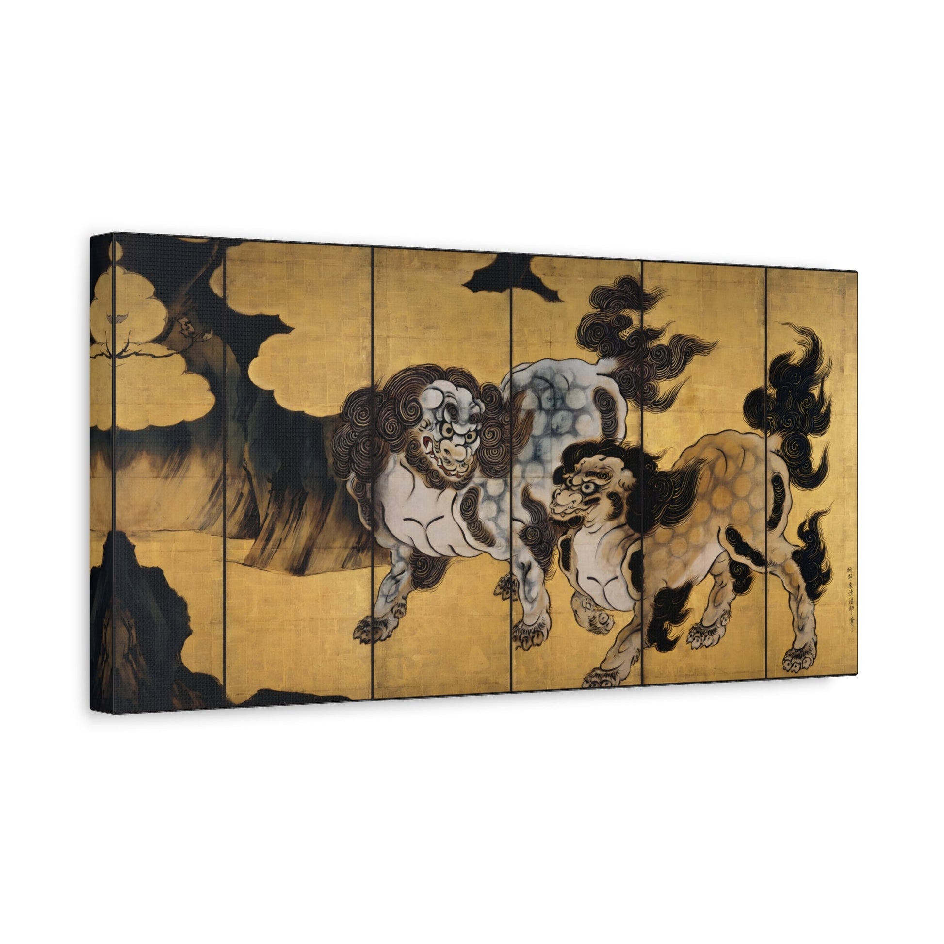 Kano Eitoku Chinese Lions Canvas Print - Decorative Asian Wall Art - YesArtYes