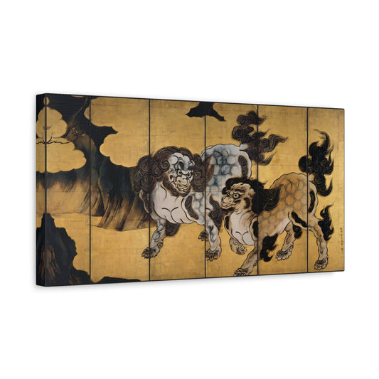 Kano Eitoku Chinese Lions Canvas Print - Decorative Asian Wall Art - YesArtYes