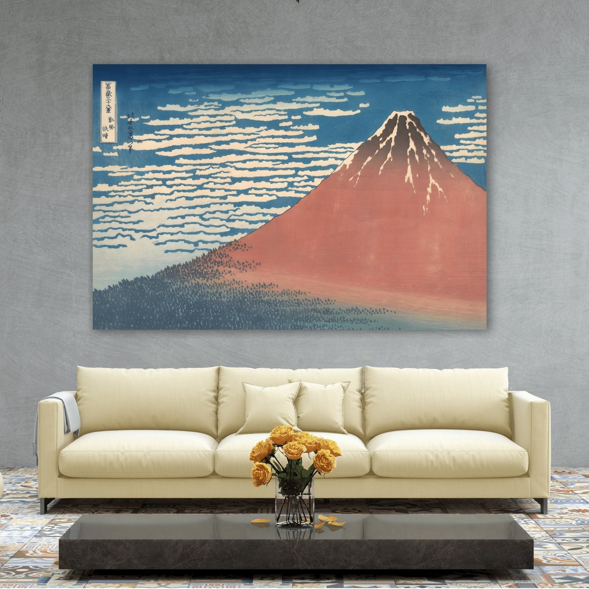 Katsushika Hokusai Fine Wind Clear Morning - Japanese Red Fuji Canvas Wall Art Painting Print