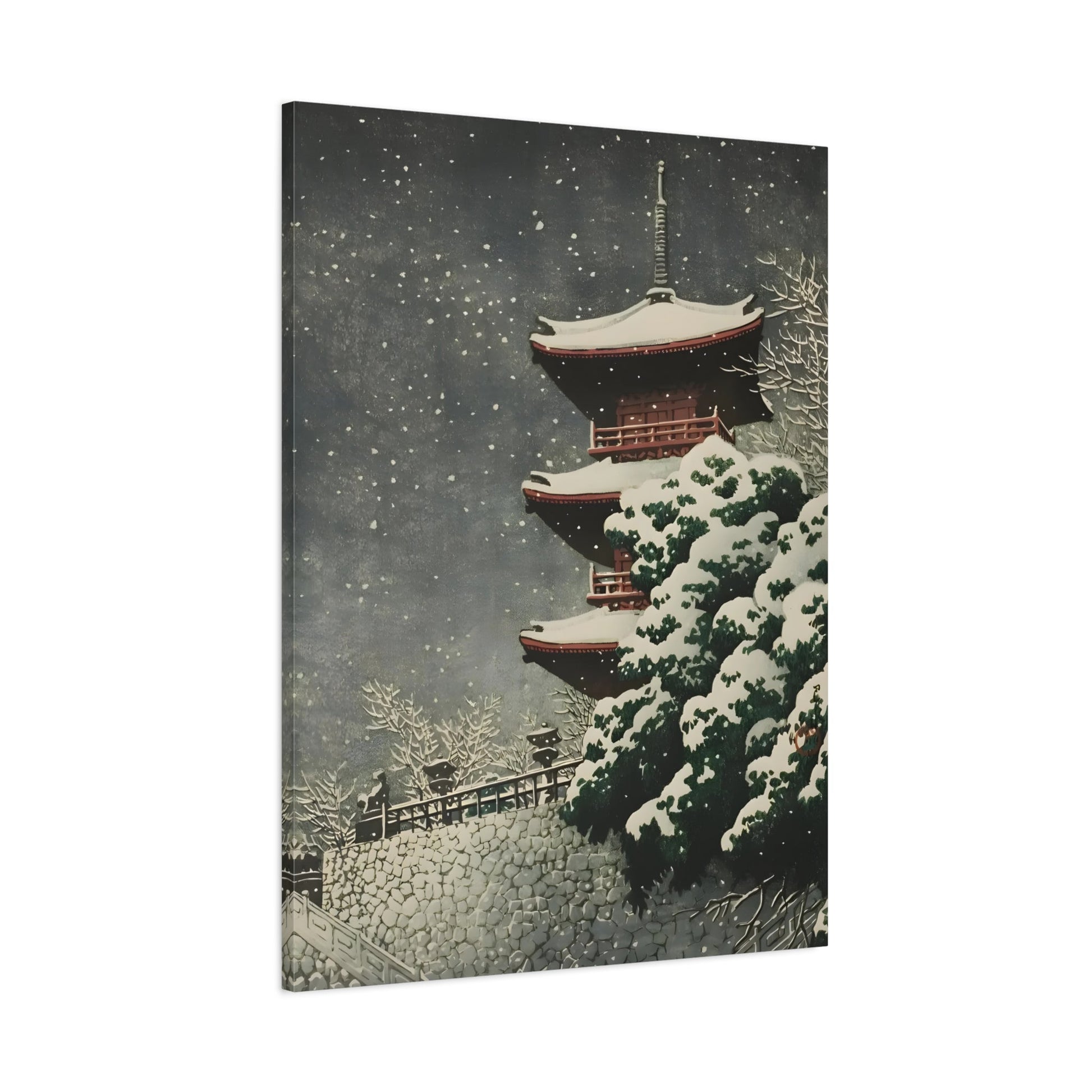 Kawase Hasui Yasugi Pagoda By Night In The Snow - Canvas Wall Art Prints