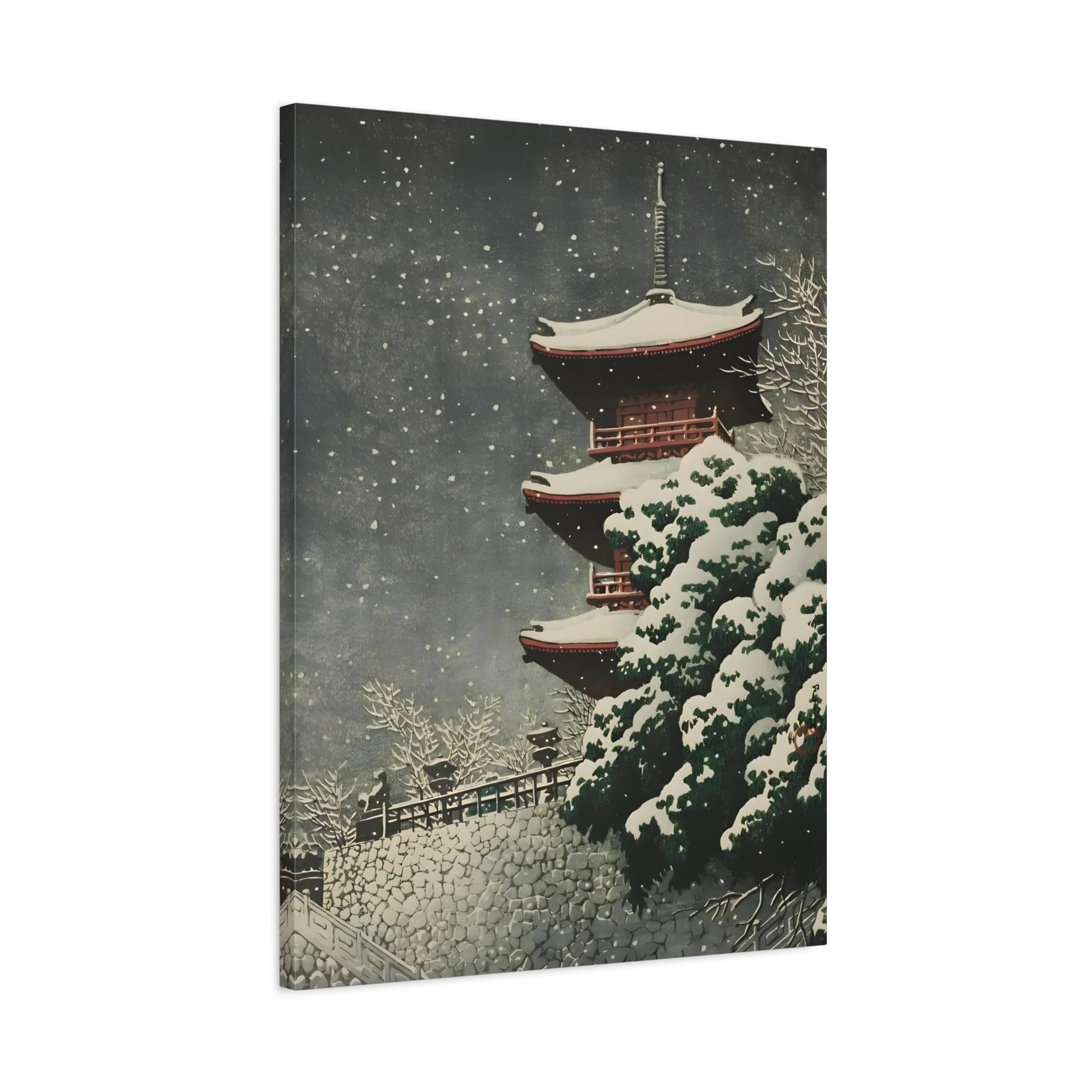 Kawase Hasui Yasugi Pagoda By Night In The Snow - Canvas Wall Art Prints