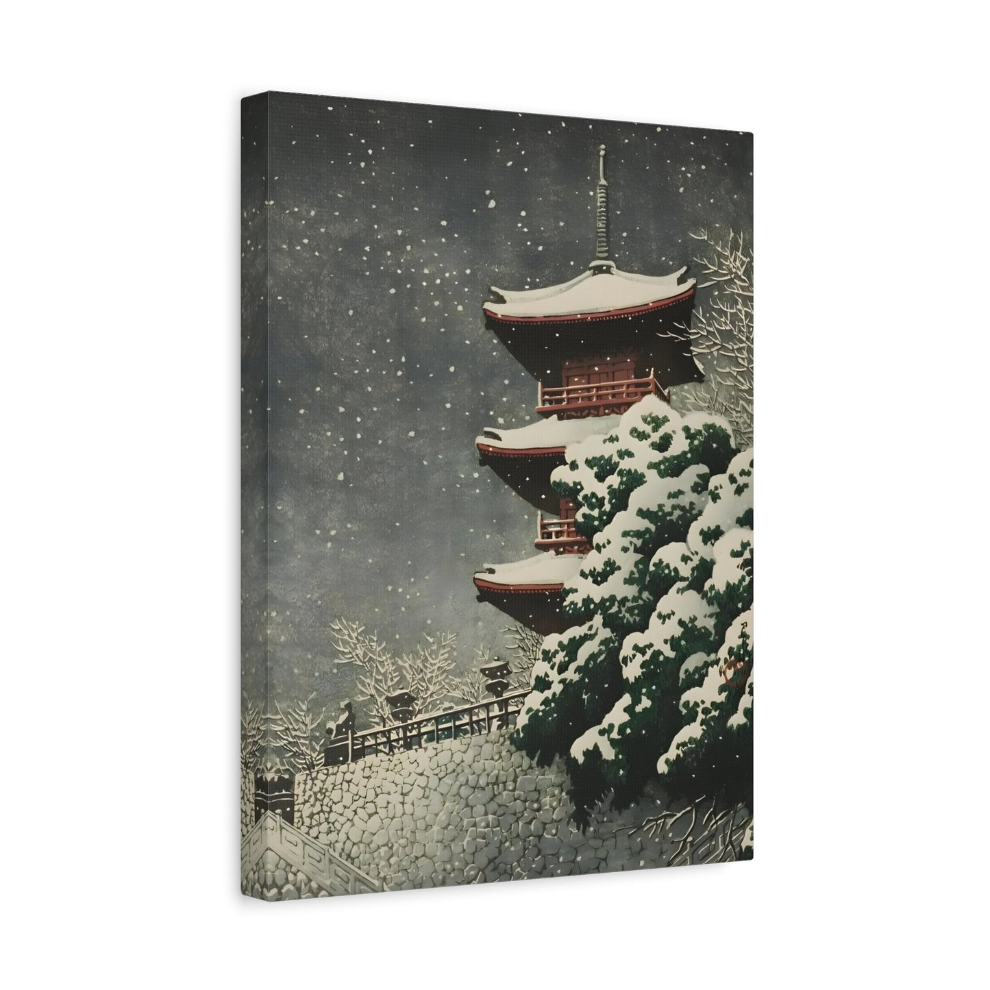 Kawase Hasui Yasugi Pagoda By Night In The Snow - Canvas Wall Art Prints