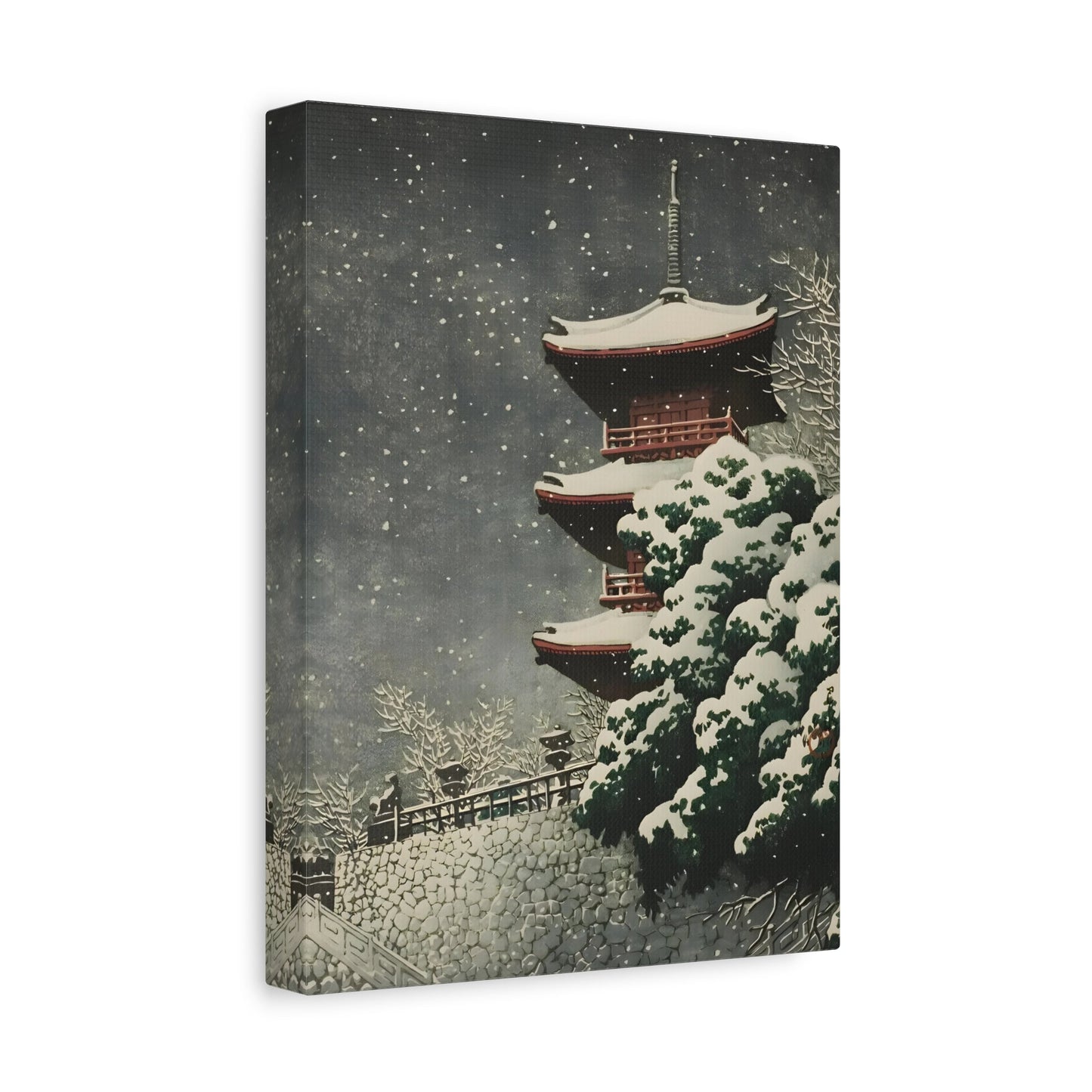 Kawase Hasui Yasugi Pagoda By Night In The Snow - Canvas Wall Art Prints