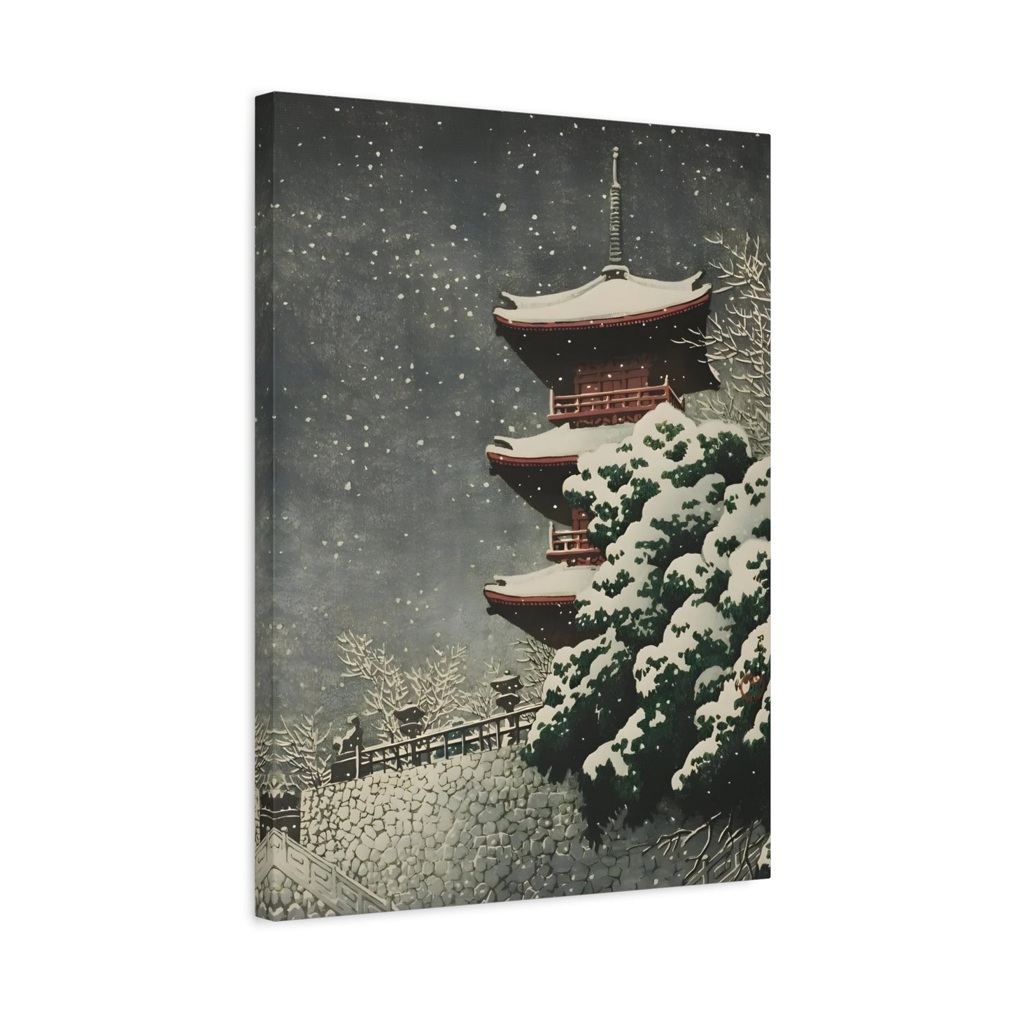 Kawase Hasui Yasugi Pagoda By Night In The Snow - Canvas Wall Art Prints