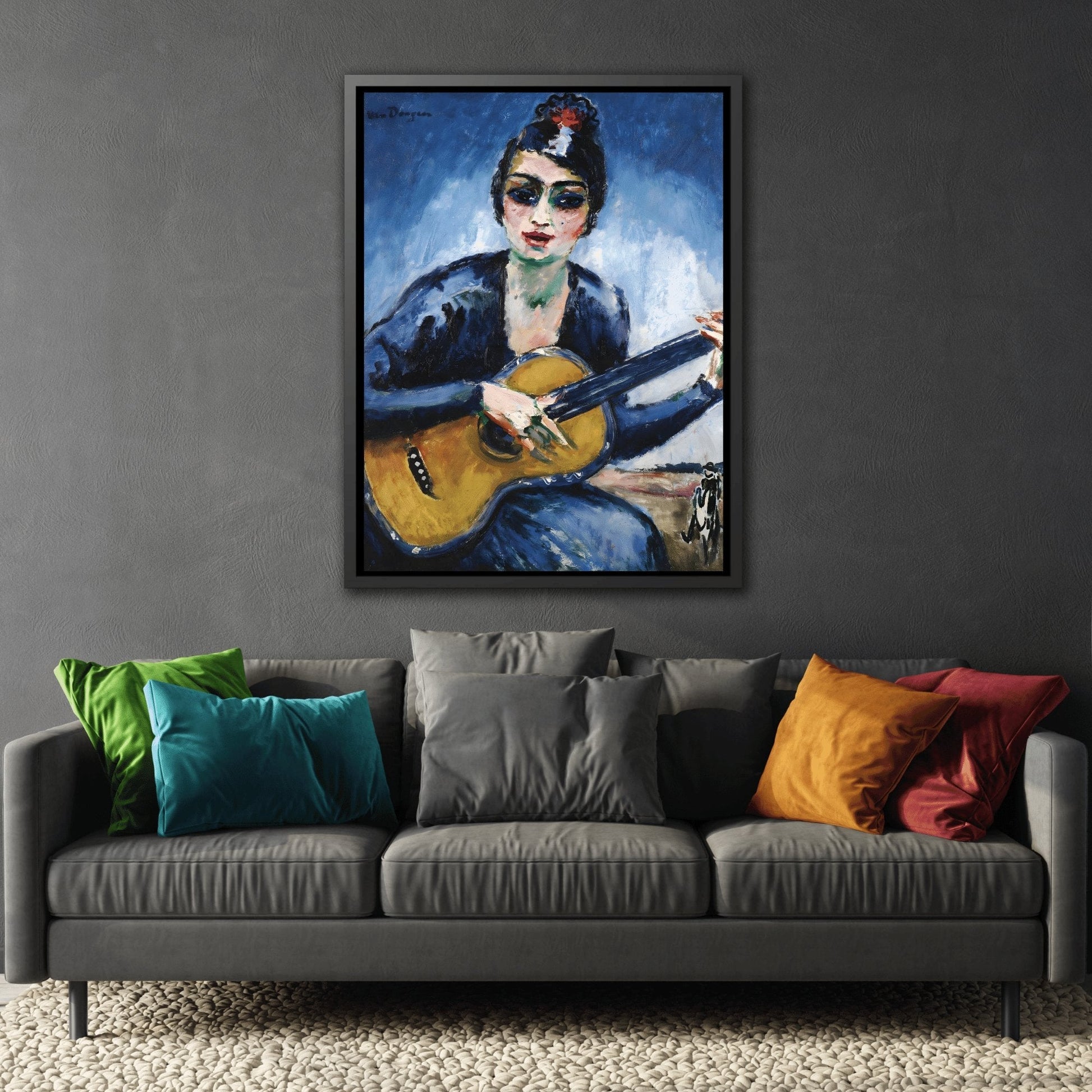 Kees van Dongen Woman Guitar - Framed Canvas Art Reproduction