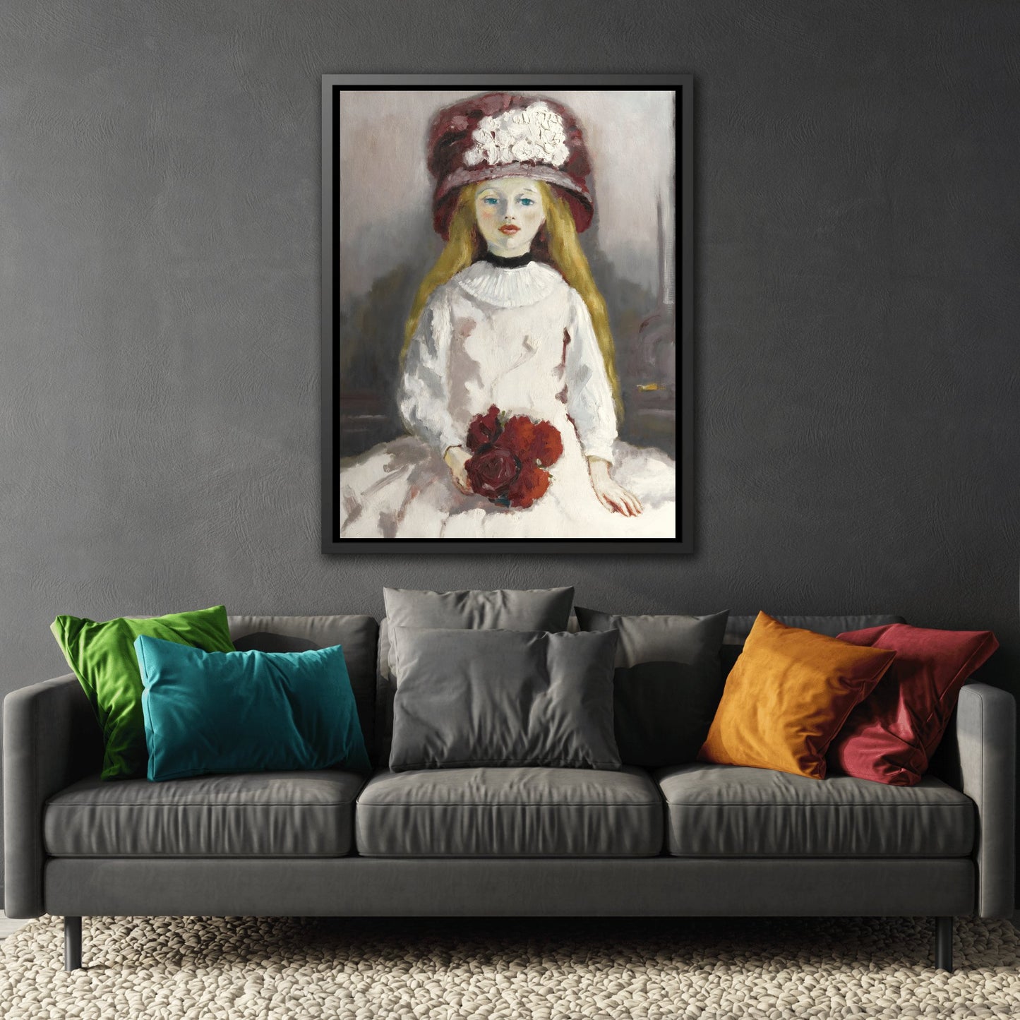 Kees van Dongen Young Girl Floral Hat - Framed Canvas Art Reproduction