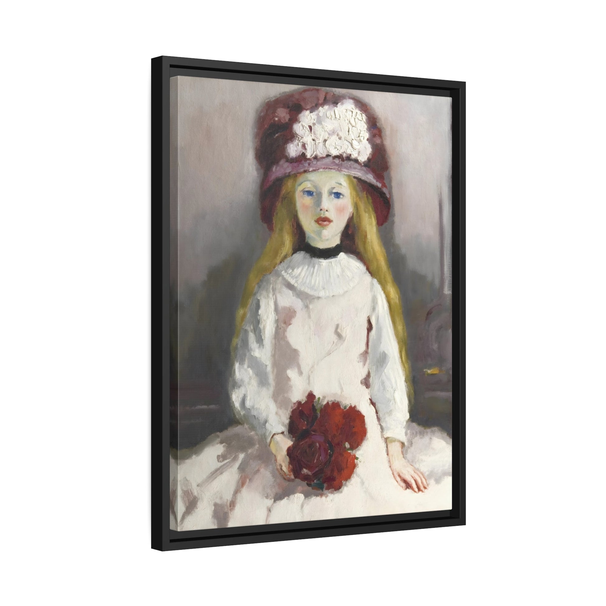 Kees van Dongen Young Girl Floral Hat - Framed Canvas Art Reproduction