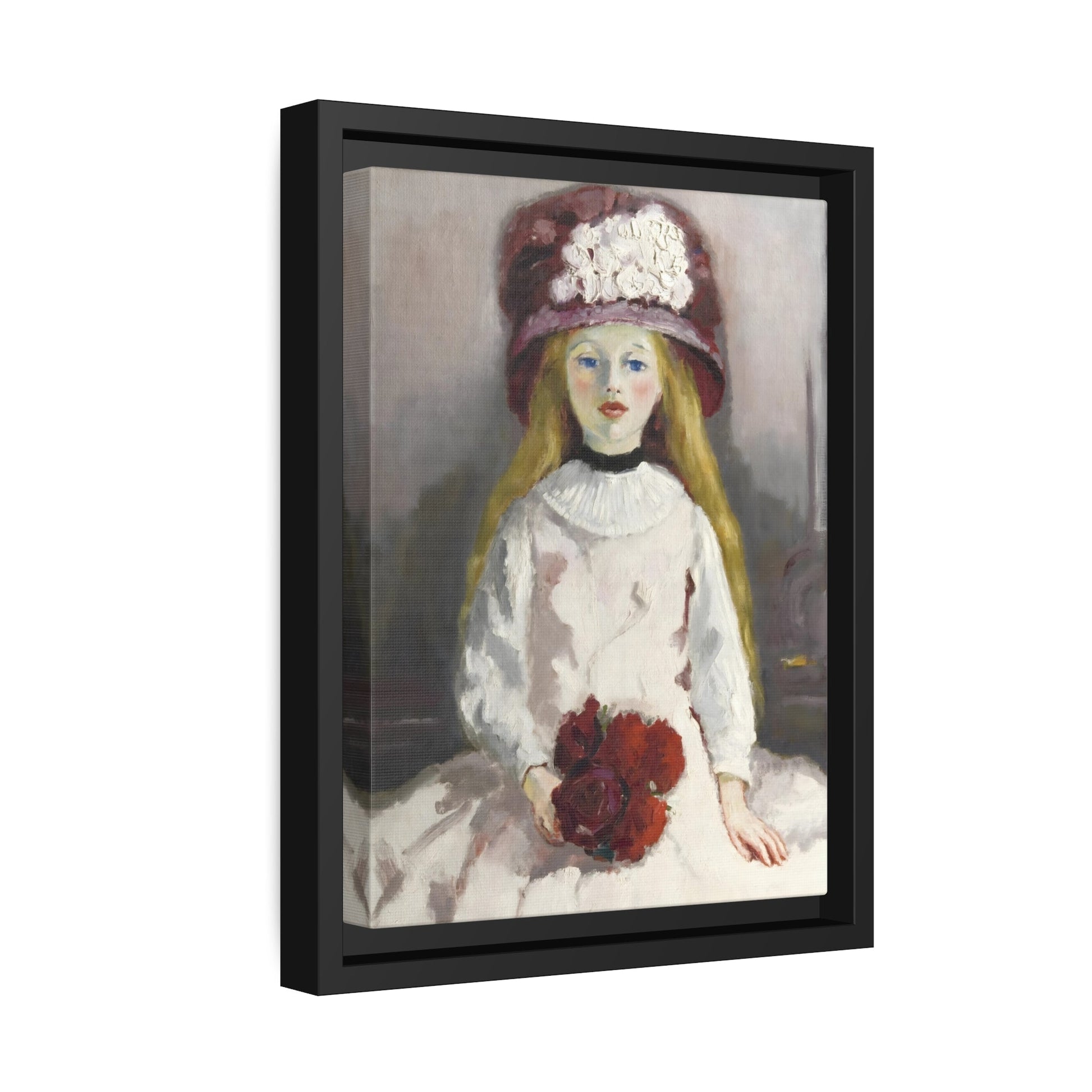 Kees van Dongen Young Girl Floral Hat - Framed Canvas Art Reproduction