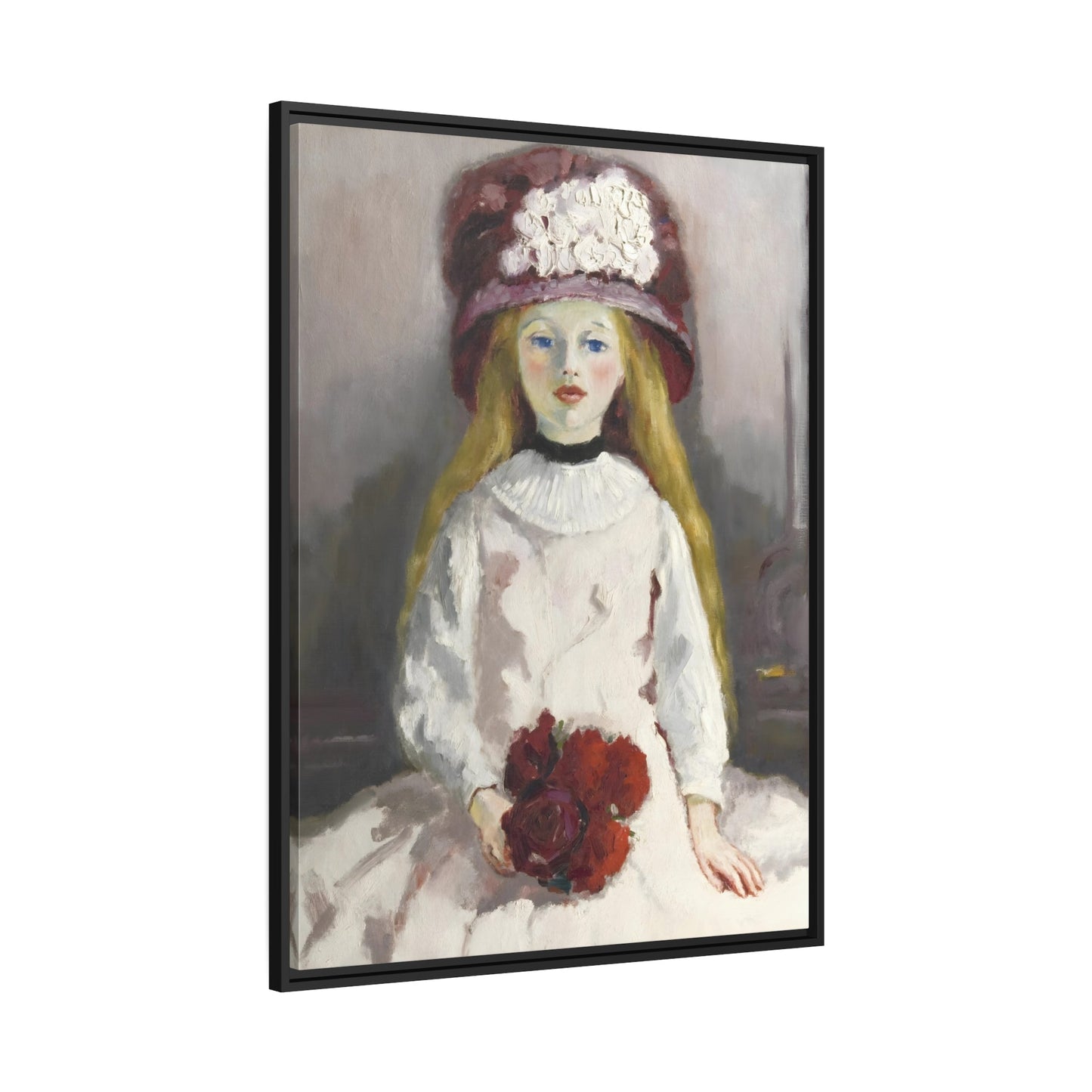 Kees van Dongen Young Girl Floral Hat - Framed Canvas Art Reproduction