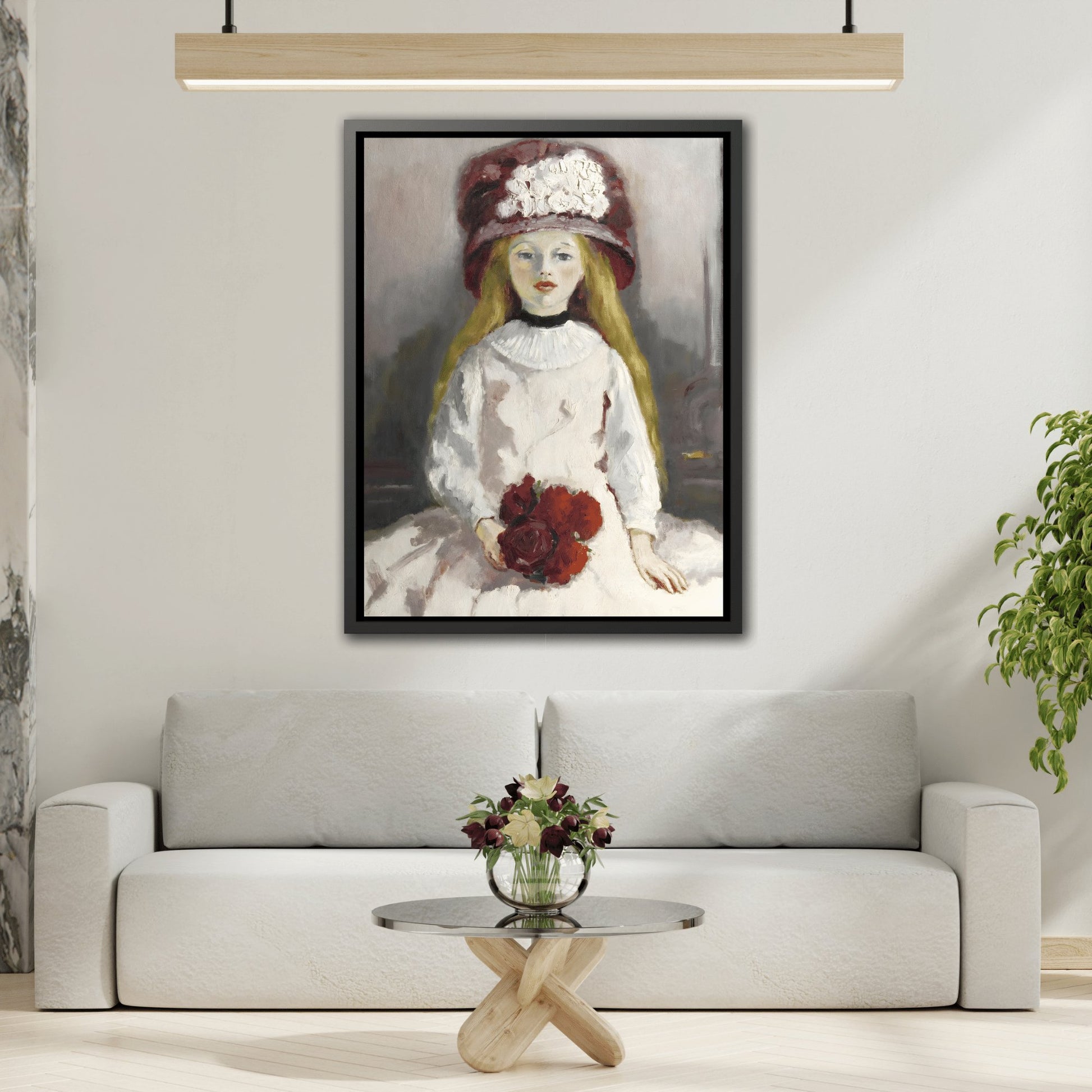 Kees van Dongen Young Girl Floral Hat - Framed Canvas Art Reproduction