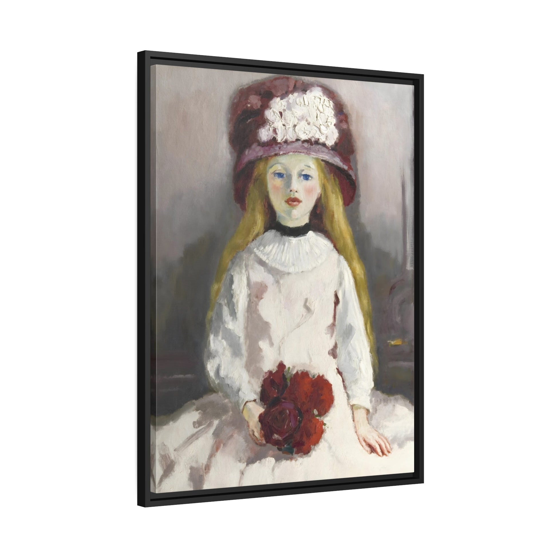 Kees van Dongen Young Girl Floral Hat - Framed Canvas Art Reproduction