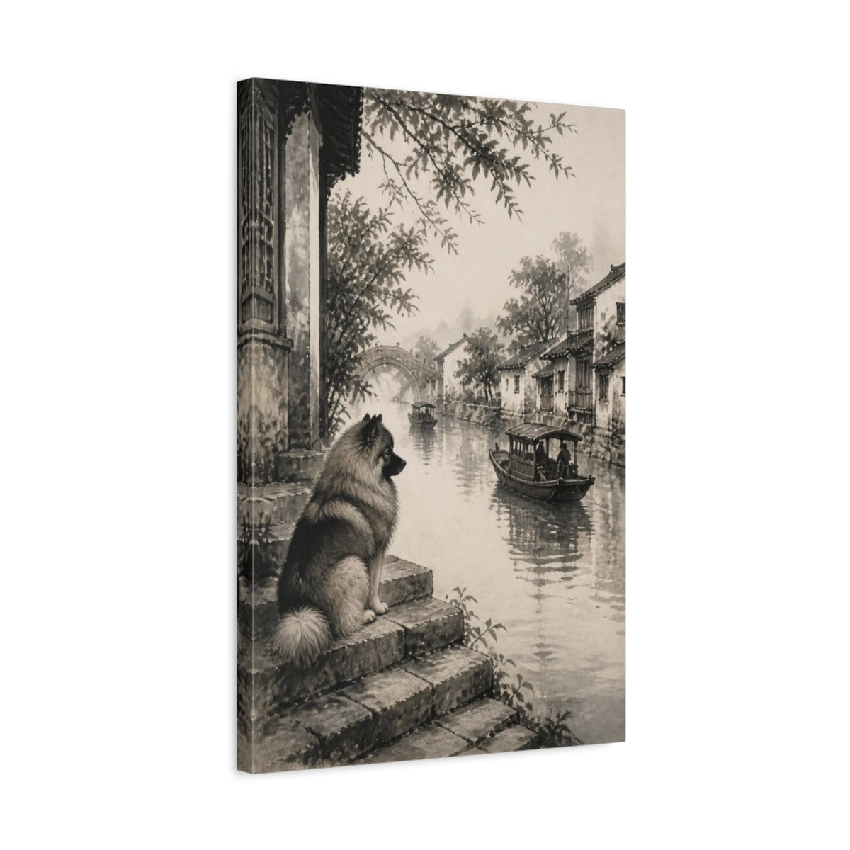 Side Mockup 3. Keeshond Pets By Canal shown as canvas print