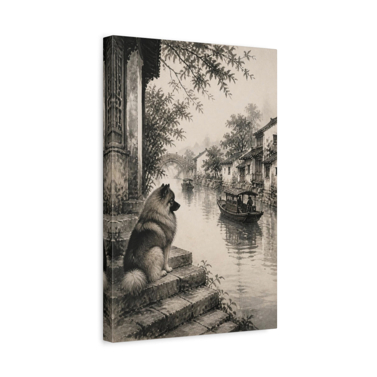 Side Mockup 4. Keeshond Pets By Canal shown as canvas print