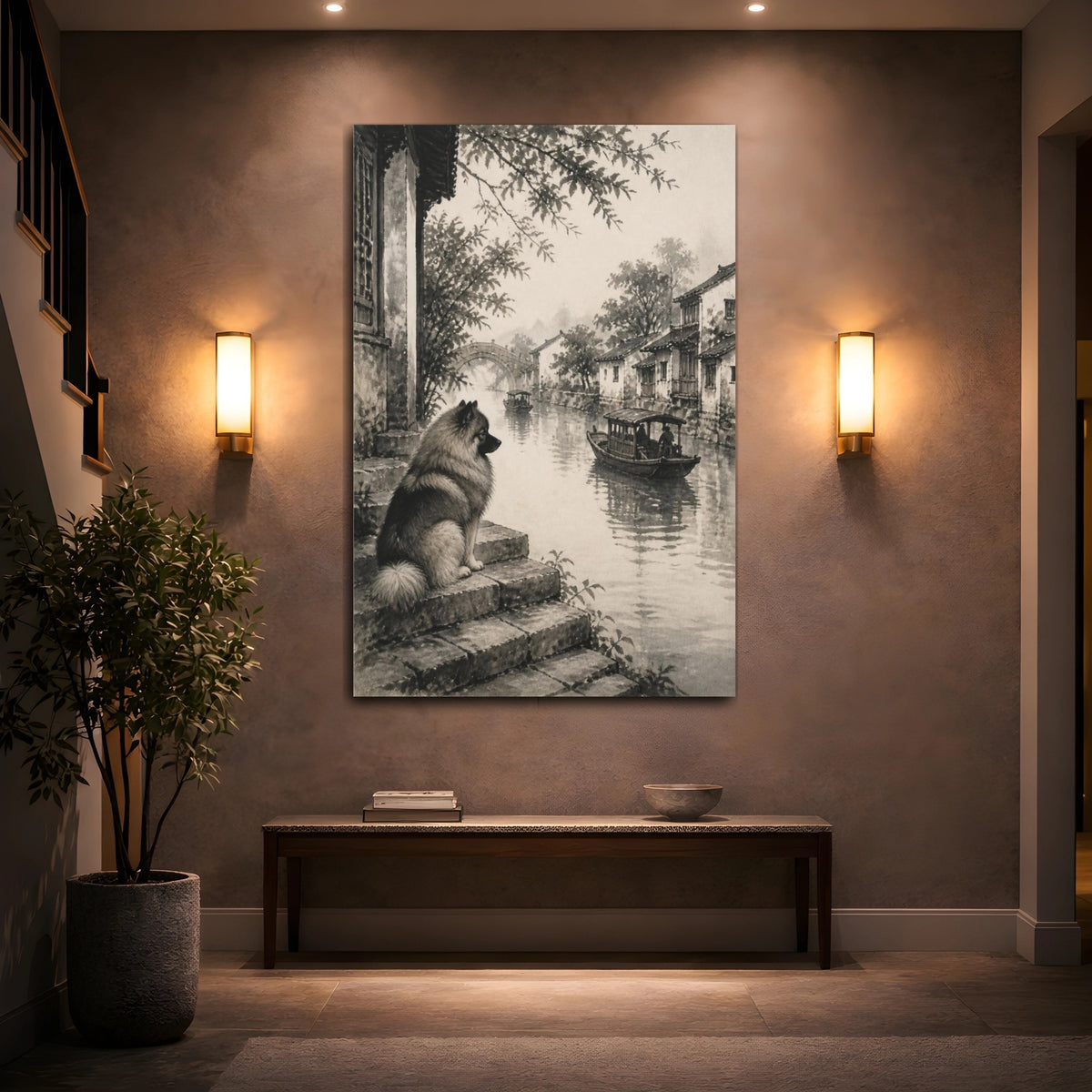 Mockup 2. Keeshond Pets By Canal shown as canvas print