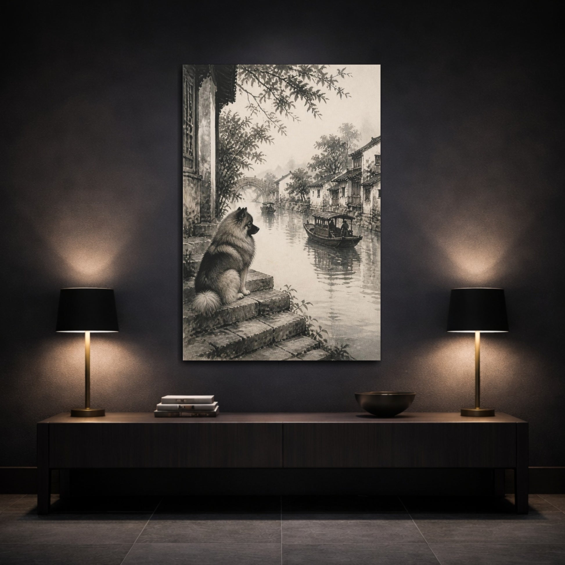 Mockup 3. Keeshond Pets By Canal shown as canvas print