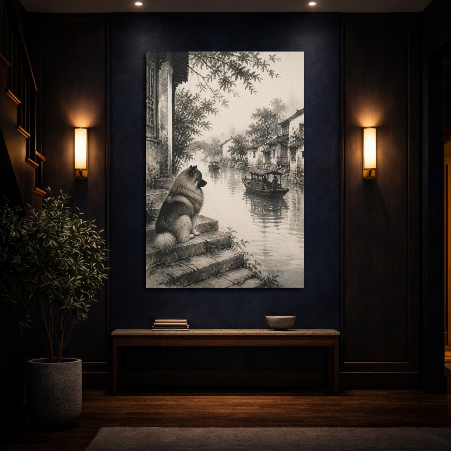 Mockup 4. Keeshond Pets By Canal shown as canvas print