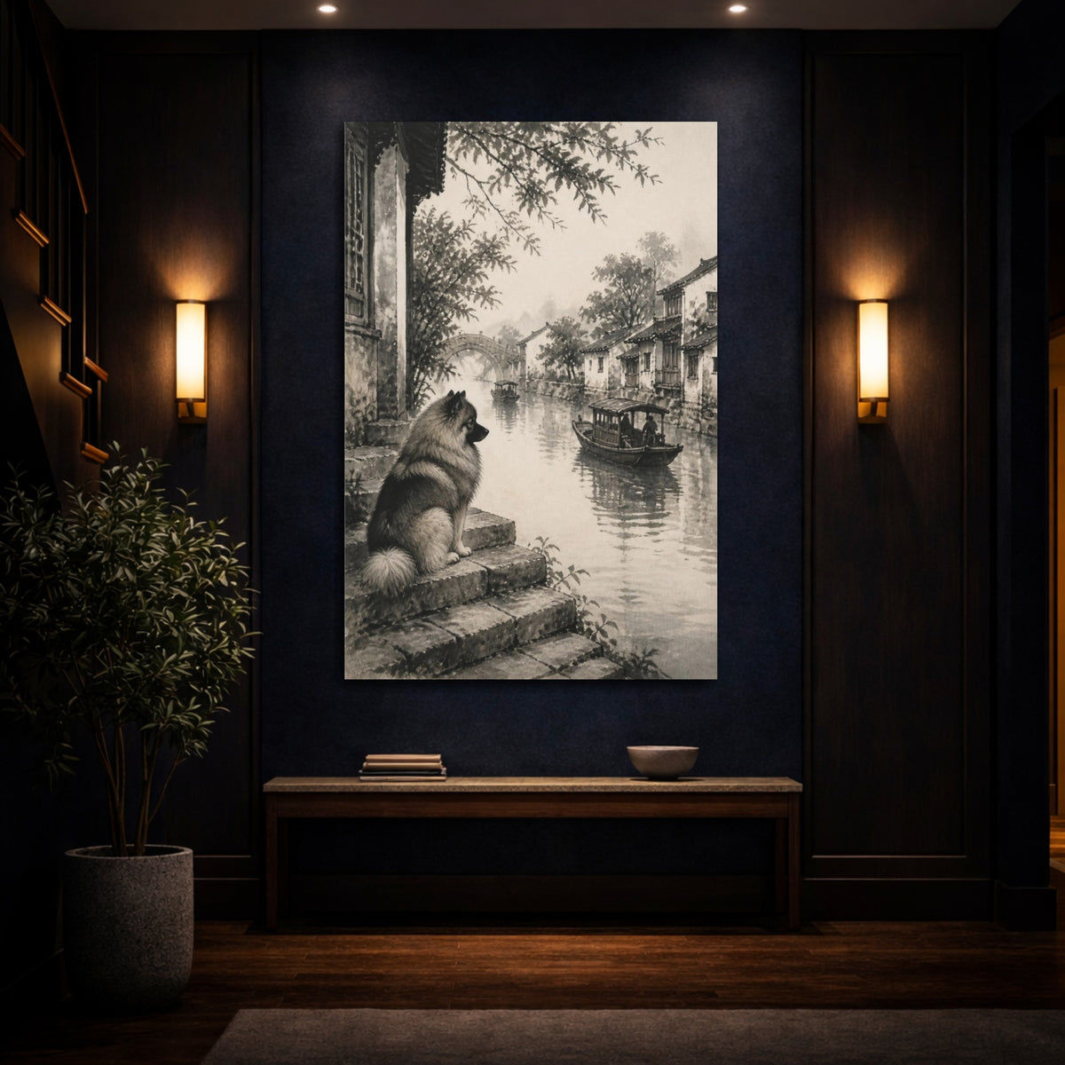 Mockup 4. Keeshond Pets By Canal shown as canvas print