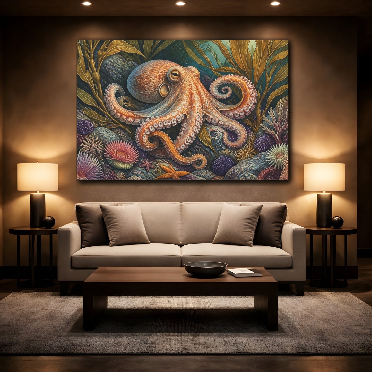 Mockup 2. Kelp Forest Octopus shown as canvas print