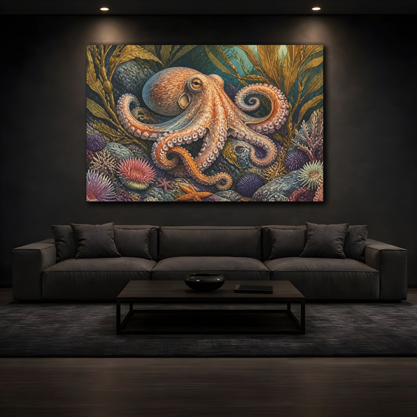 Mockup 3. Kelp Forest Octopus shown as canvas print
